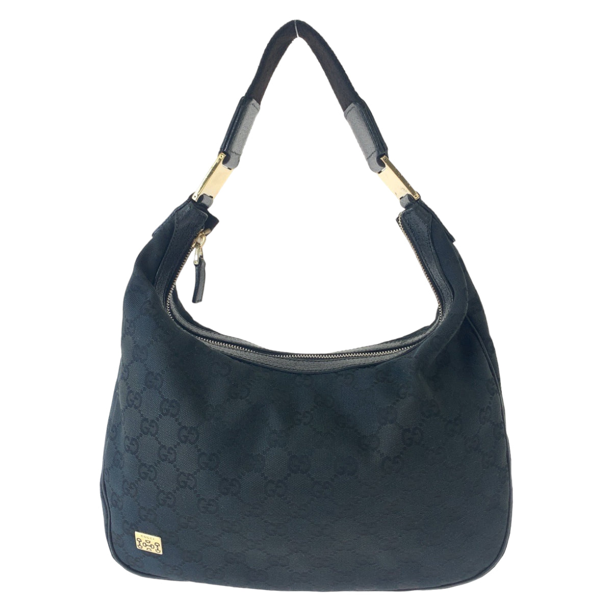 GUCCI Shoulder Bag 145757 GG canvas Black Silver Metal Hobo