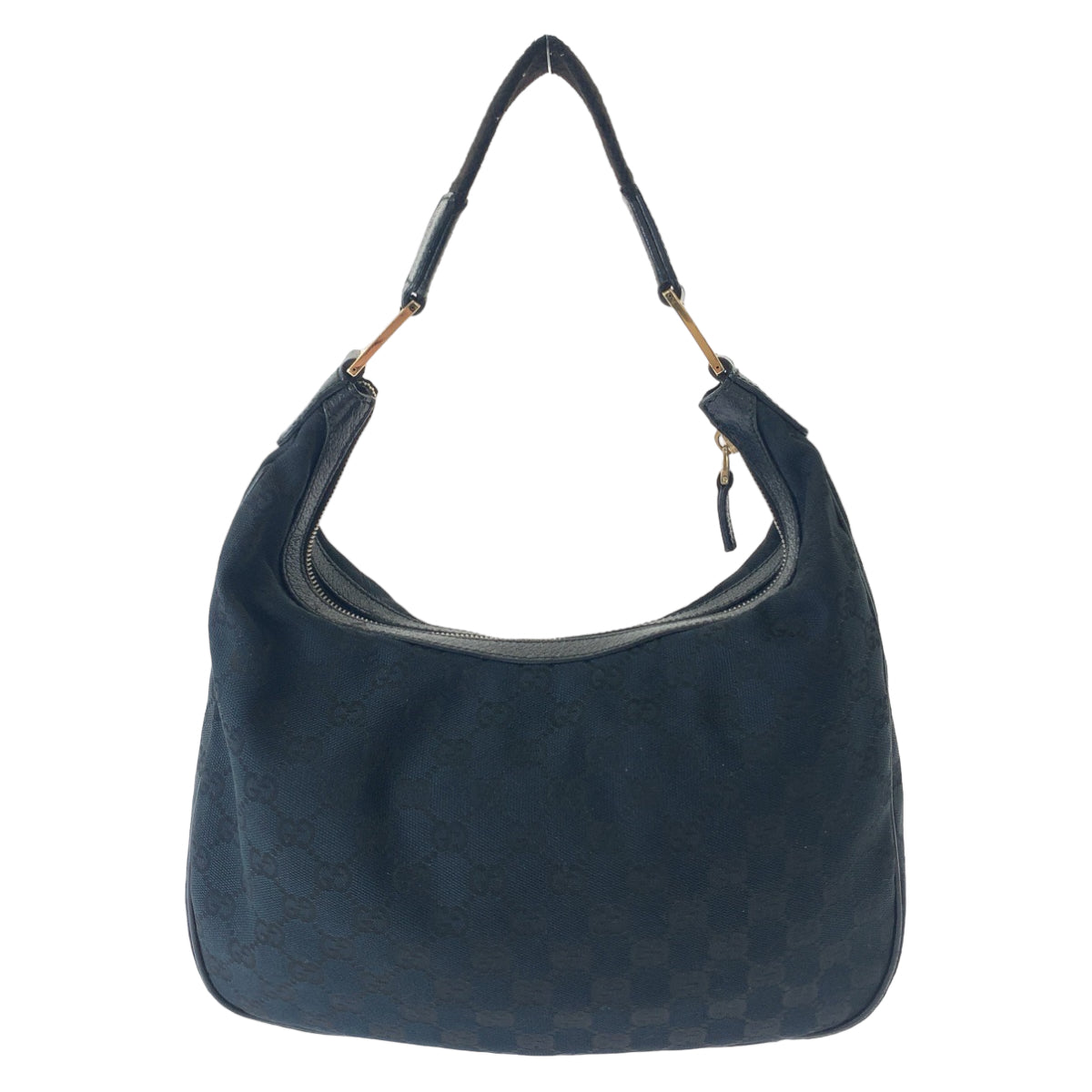 GUCCI Shoulder Bag 145757 GG canvas Black Silver Metal Hobo