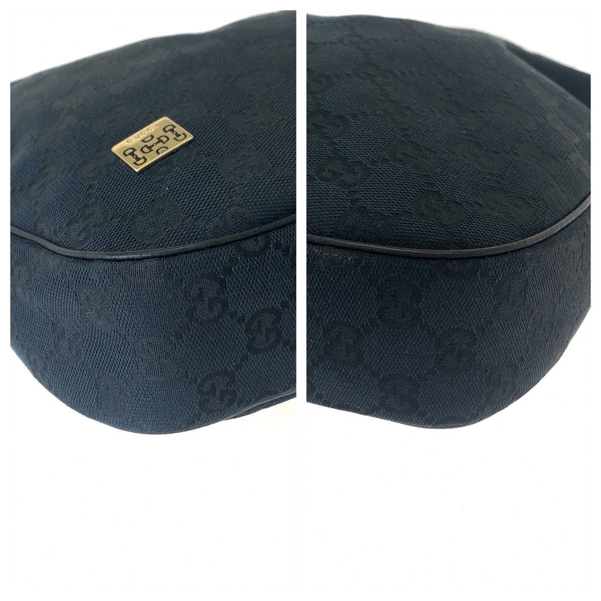 GUCCI Shoulder Bag 145757 GG canvas Black Silver Metal Hobo