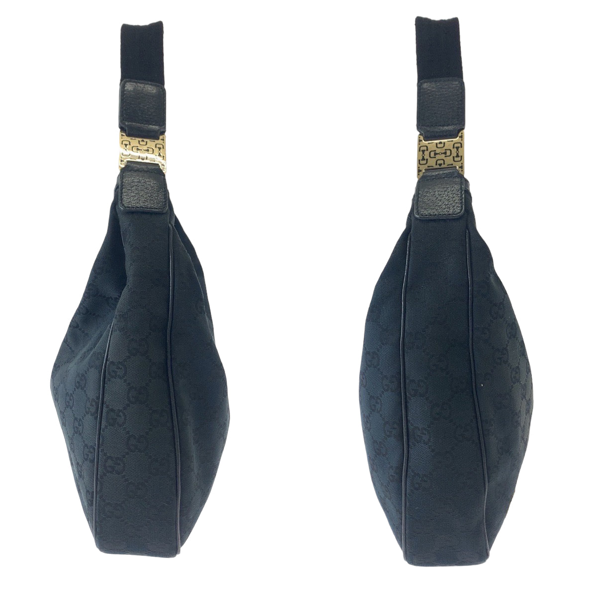 GUCCI Shoulder Bag 145757 GG canvas Black Silver Metal Hobo