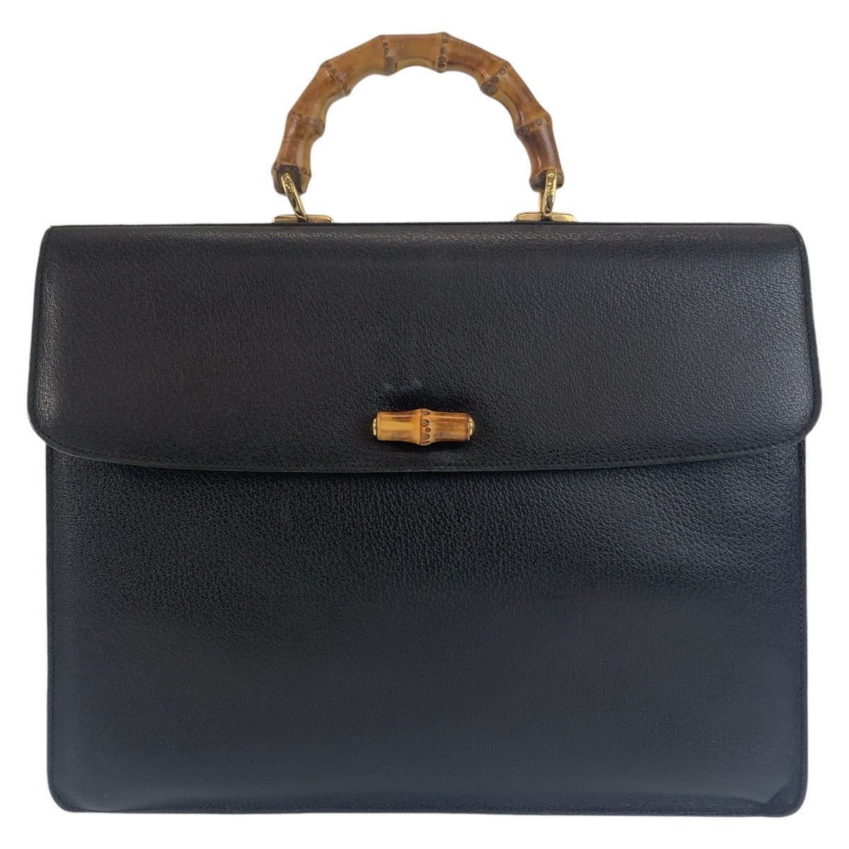 GUCCI Business bag 015.1046.3304 leather Black GoldMetal Bamboo Old Gucci