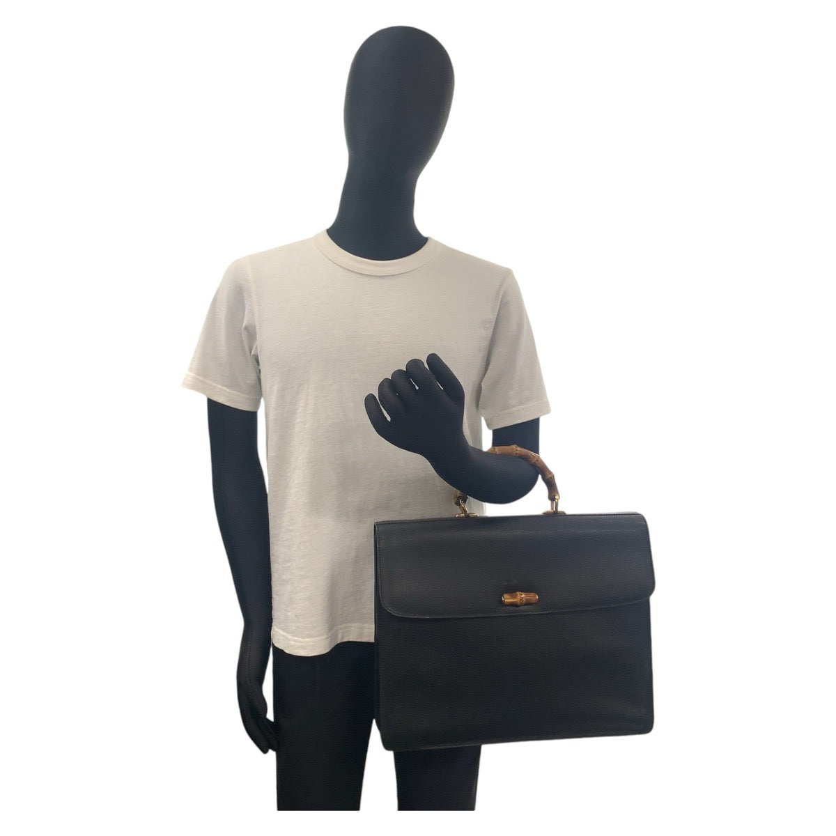 GUCCI Business bag 015.1046.3304 leather Black GoldMetal Bamboo Old Gucci