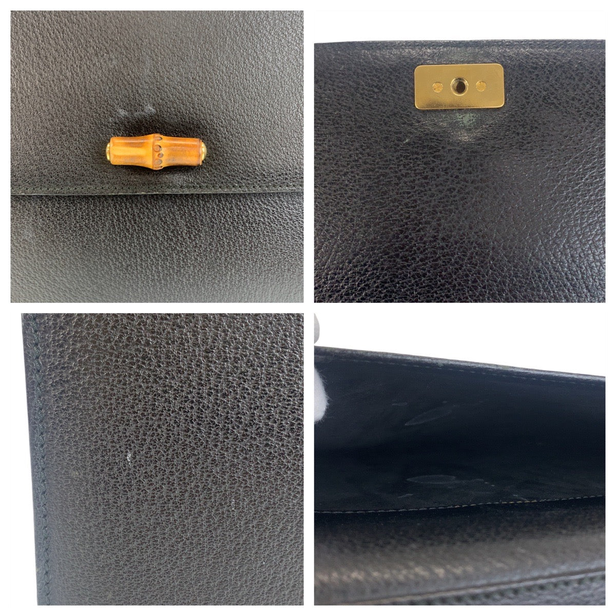 GUCCI Business bag 015.1046.3304 leather Black GoldMetal Bamboo Old Gucci
