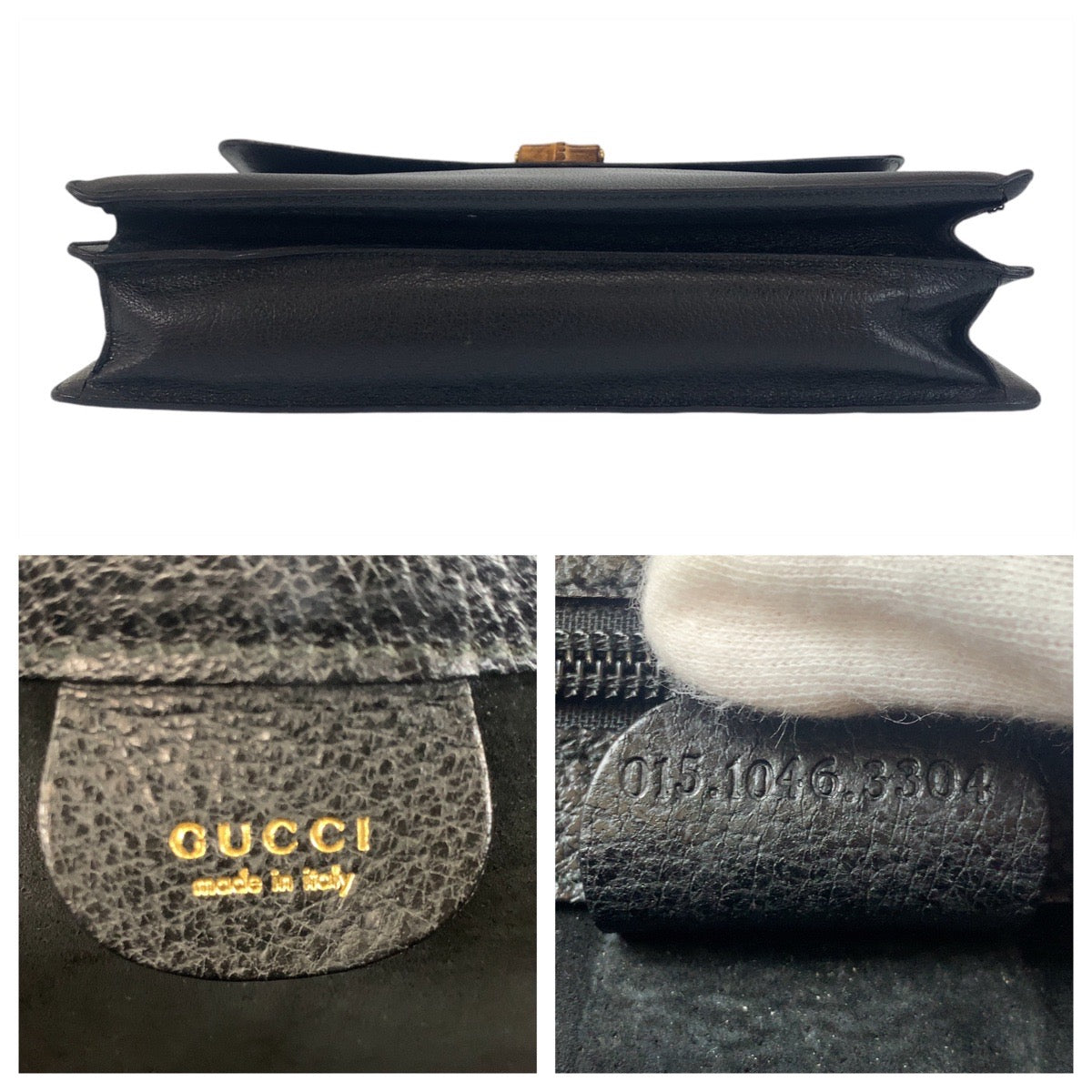 GUCCI Business bag 015.1046.3304 leather Black GoldMetal Bamboo Old Gucci