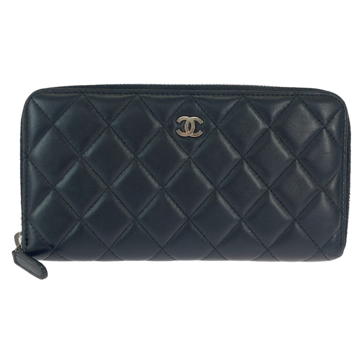 CHANEL Long Wallet Purse lambskin Black SilverMetal Matrasse COCO Mark