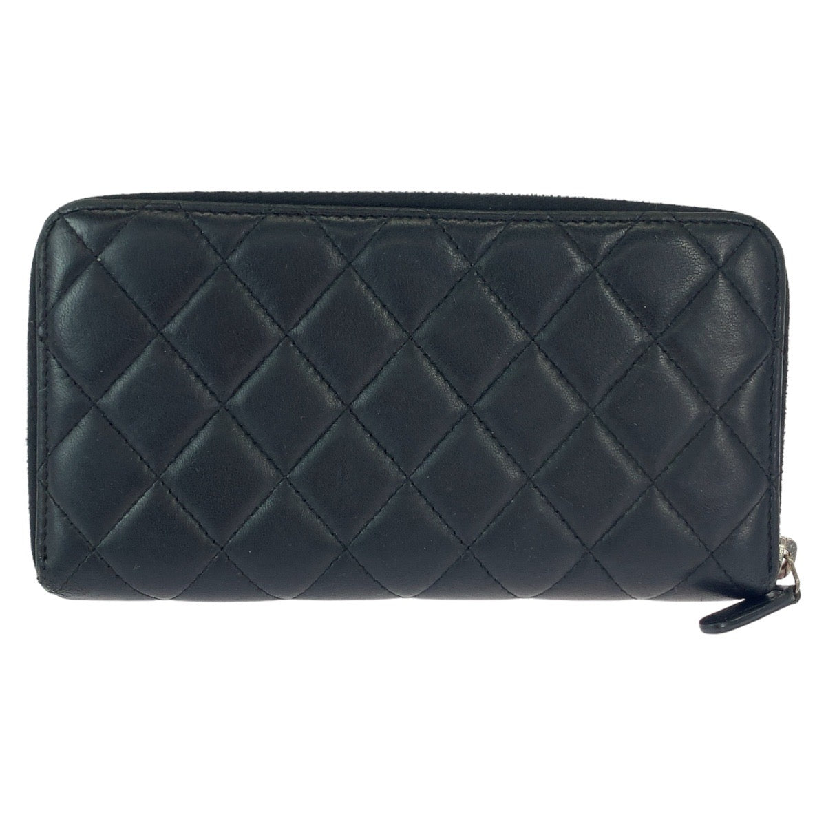 CHANEL Long Wallet Purse lambskin Black SilverMetal Matrasse COCO Mark