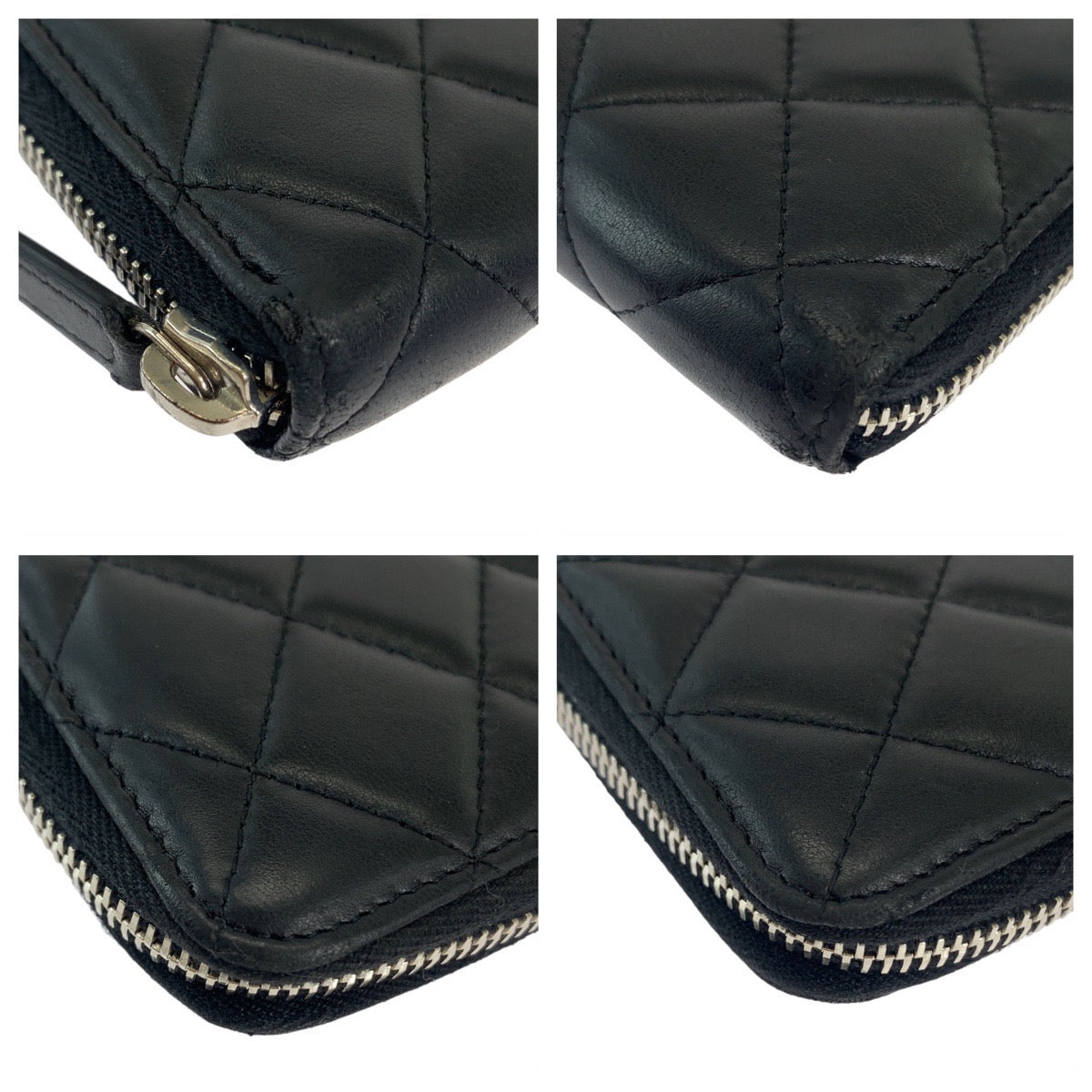 CHANEL Long Wallet Purse lambskin Black SilverMetal Matrasse COCO Mark