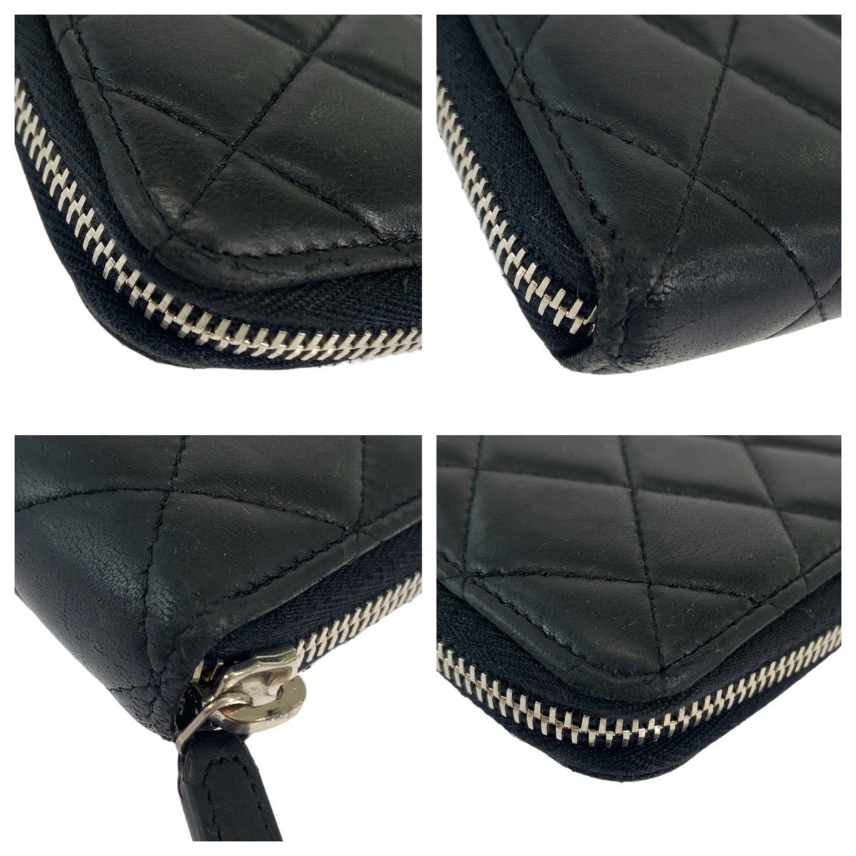 CHANEL Long Wallet Purse lambskin Black SilverMetal Matrasse COCO Mark