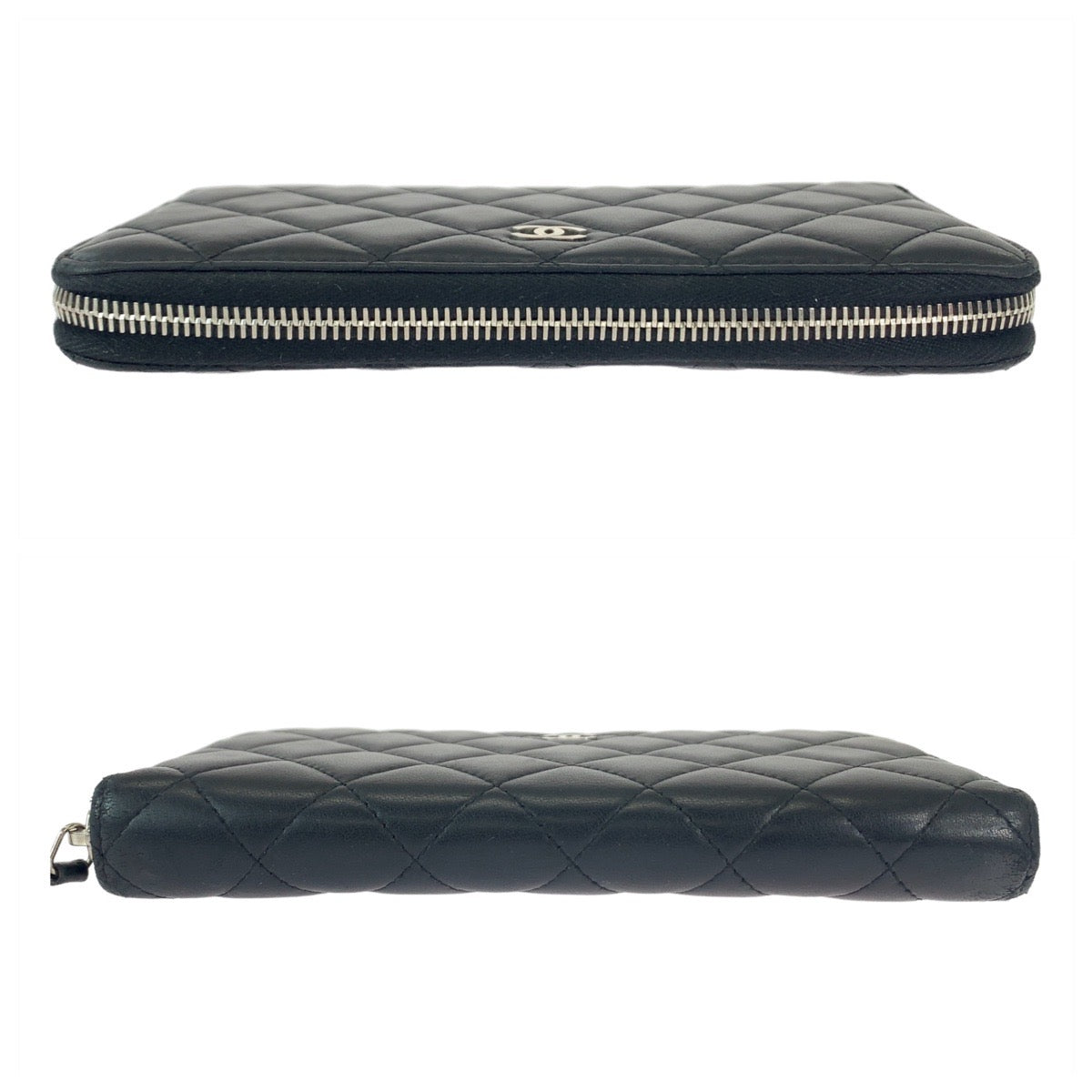 CHANEL Long Wallet Purse lambskin Black SilverMetal Matrasse COCO Mark