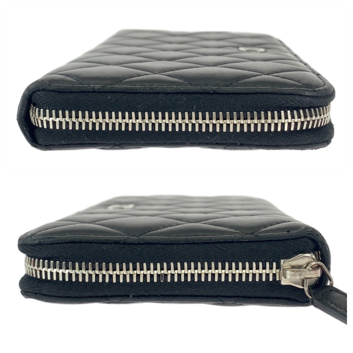 CHANEL Long Wallet Purse lambskin Black SilverMetal Matrasse COCO Mark