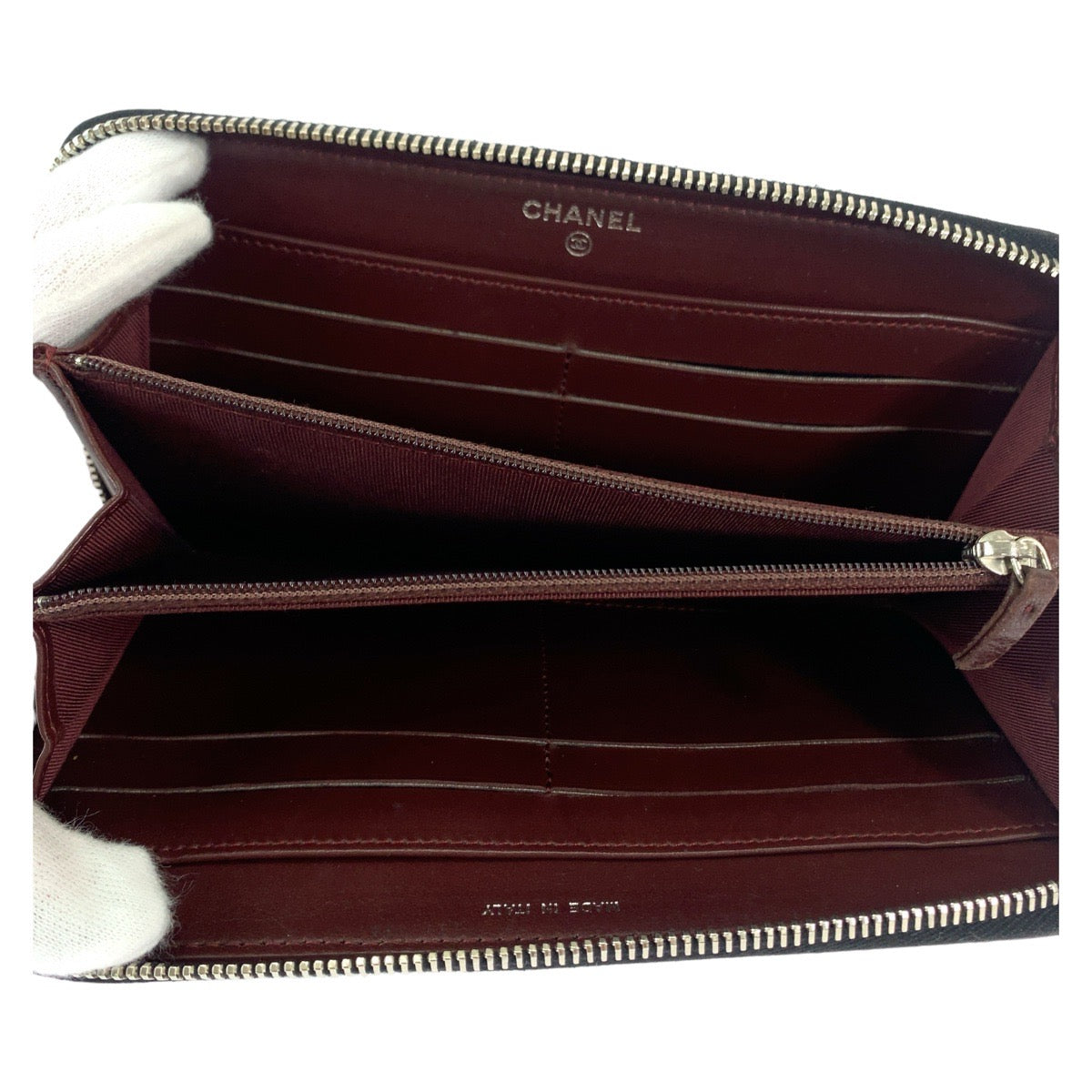 CHANEL Long Wallet Purse lambskin Black SilverMetal Matrasse COCO Mark