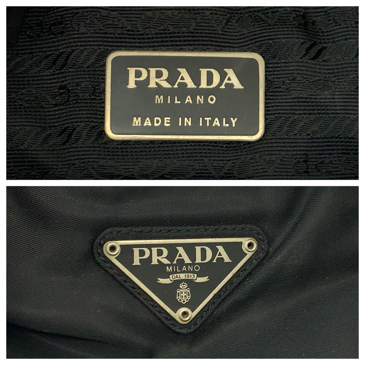 PRADA Handbag Nylon Black SilverMetal Test Triangle With logo