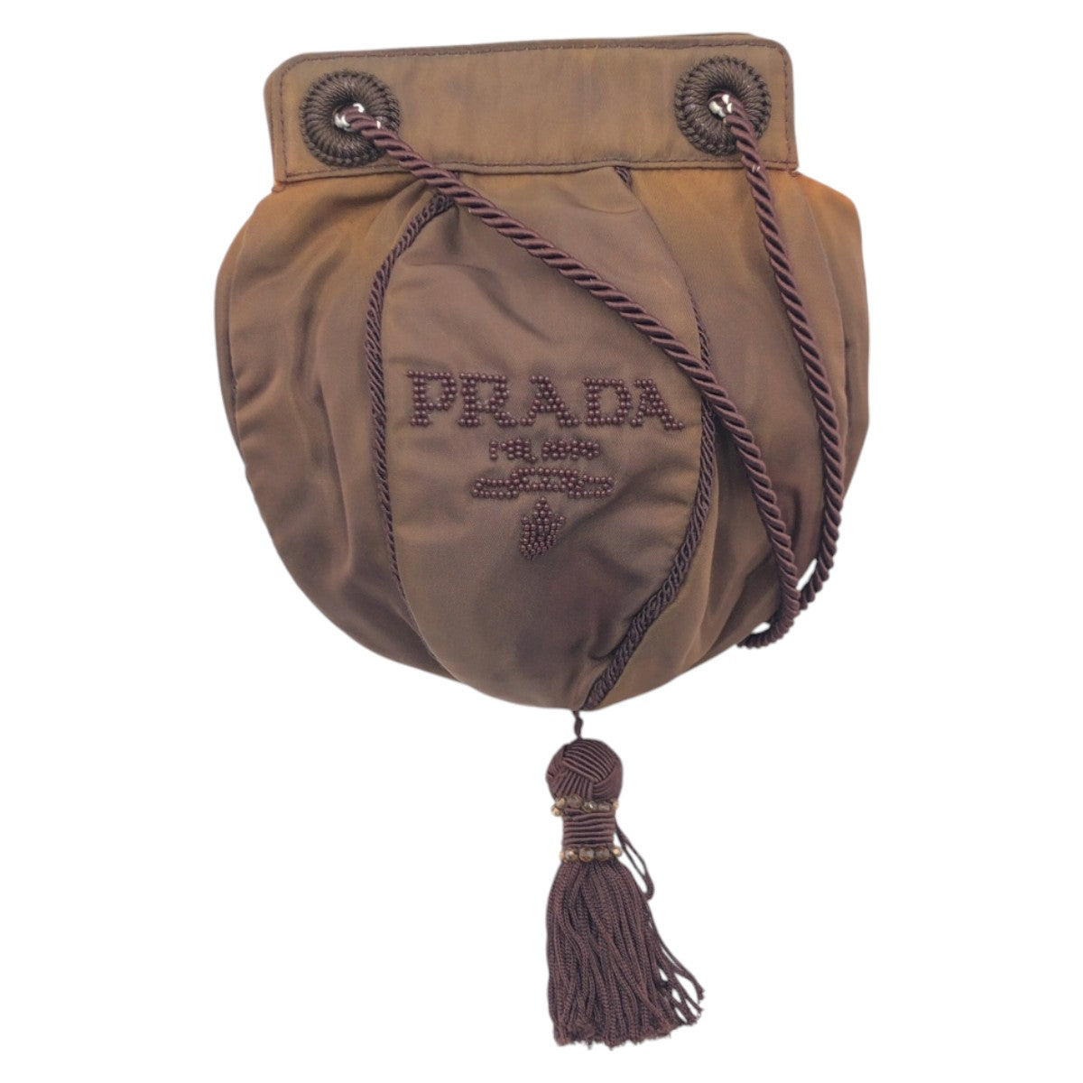 PRADA Shoulder Bag Nylon Brown Beads logo
