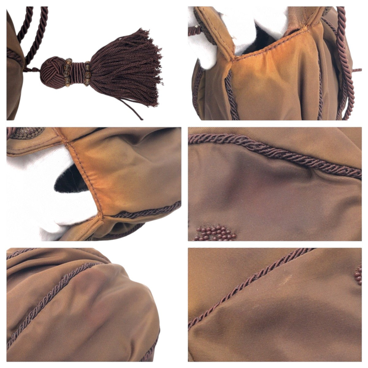 PRADA Shoulder Bag Nylon Brown Beads logo