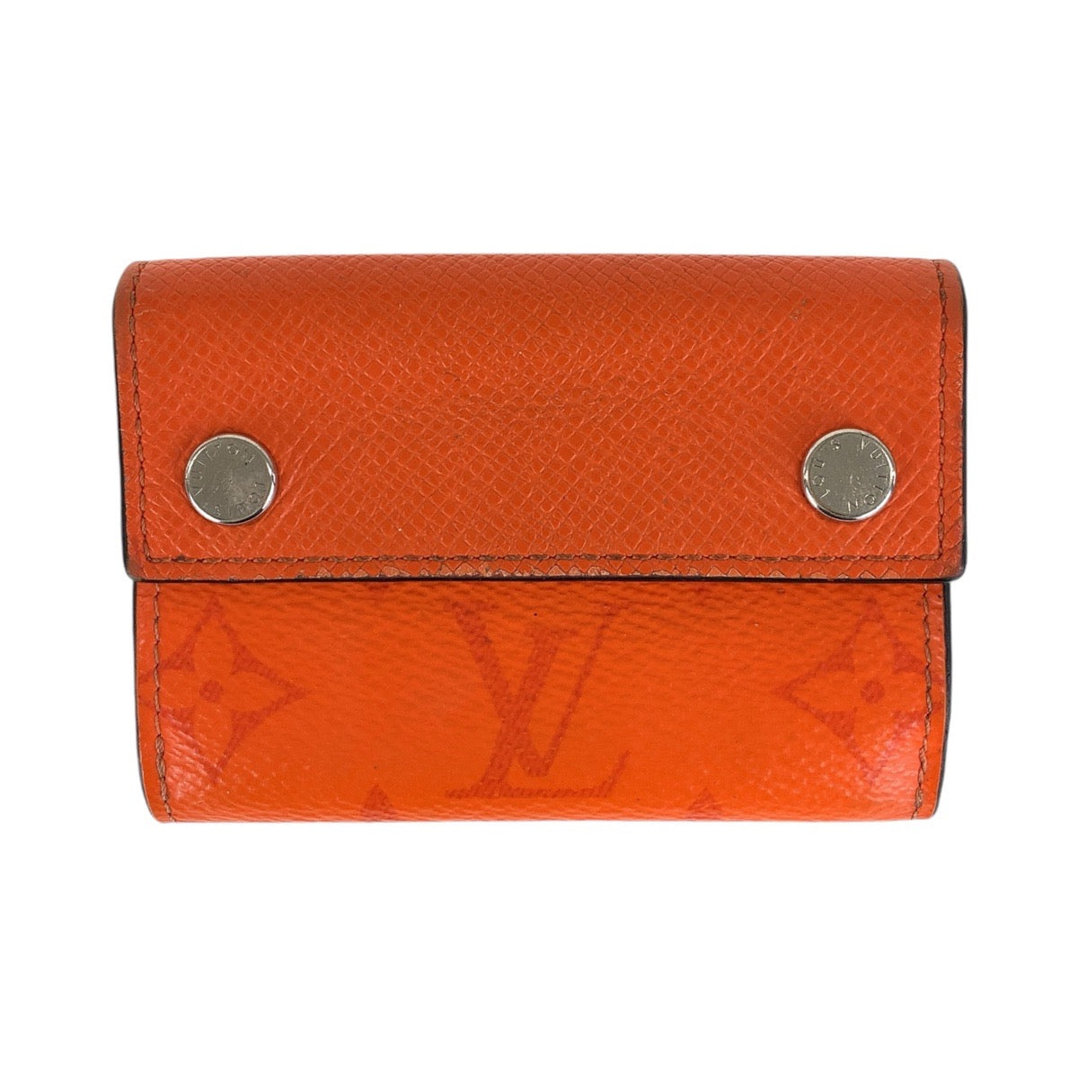 LOUIS VUITTON Tri-fold wallet M69245 leather Volcano orange Taiga Lama Monogram Discovery compact wallet
