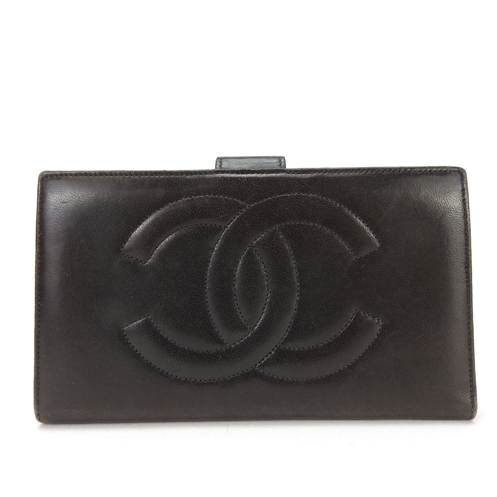 CHANEL Long Wallet Purse lambskin black COCO Mark
