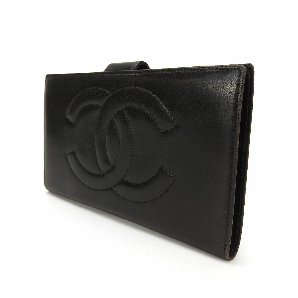 CHANEL Long Wallet Purse lambskin black COCO Mark