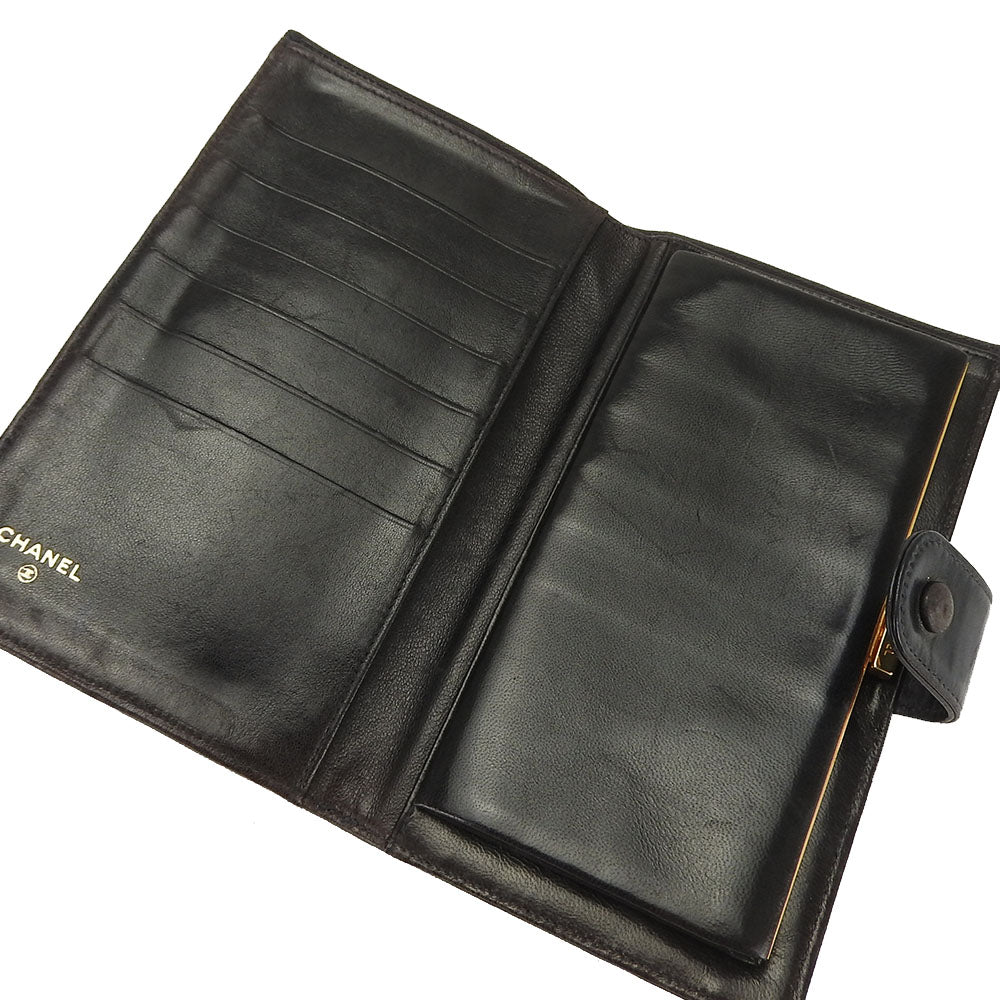 CHANEL Long Wallet Purse lambskin black COCO Mark