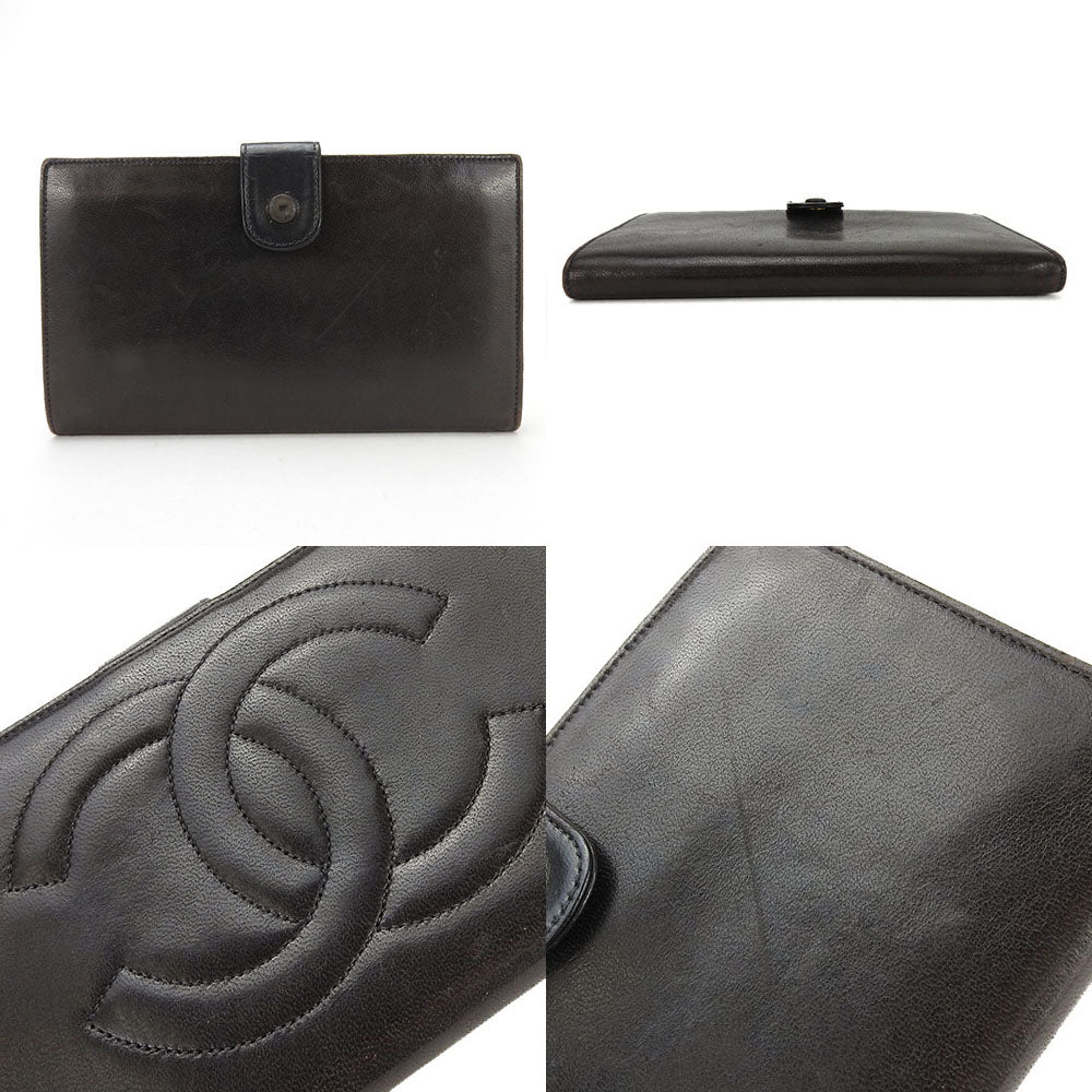CHANEL Long Wallet Purse lambskin black COCO Mark