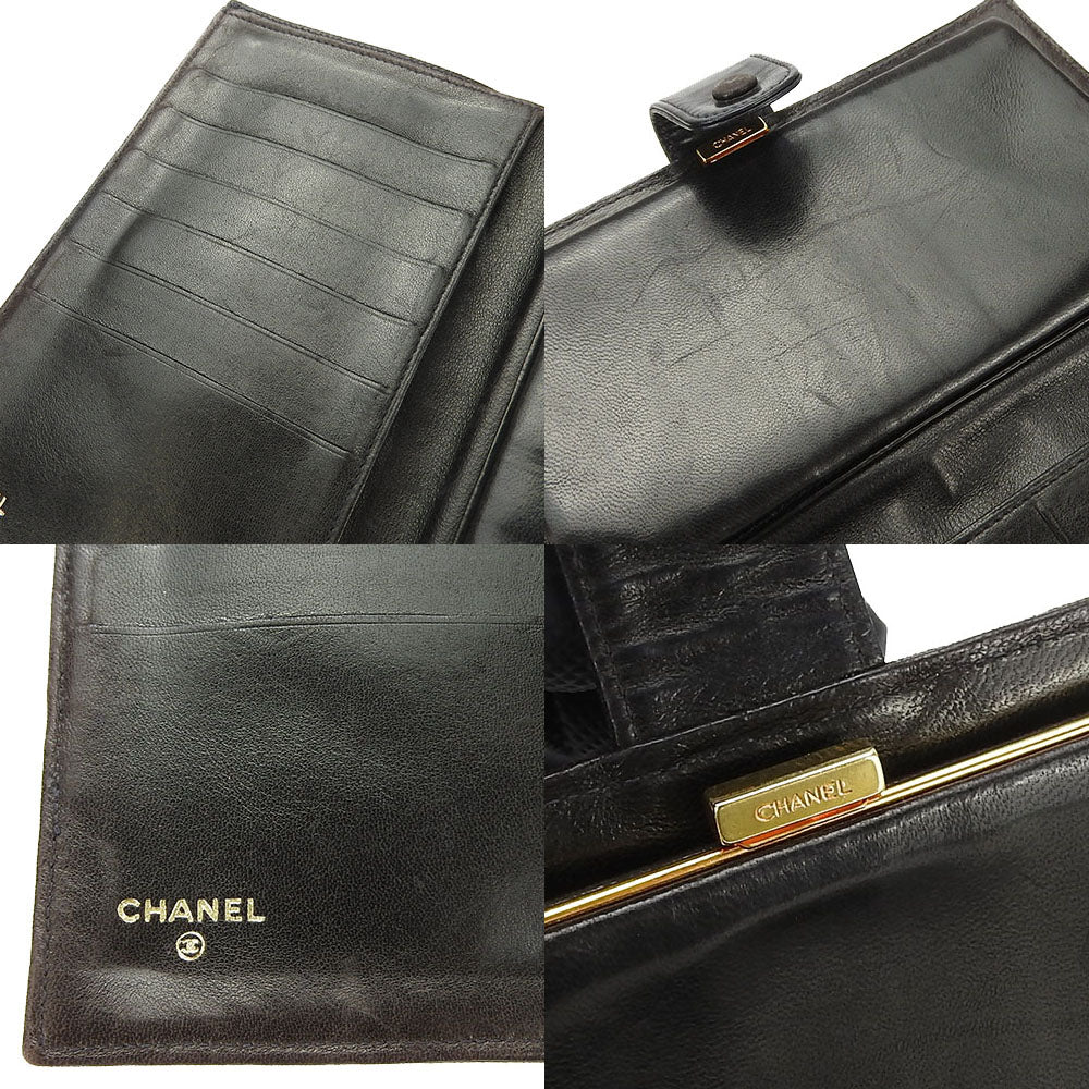CHANEL Long Wallet Purse lambskin black COCO Mark