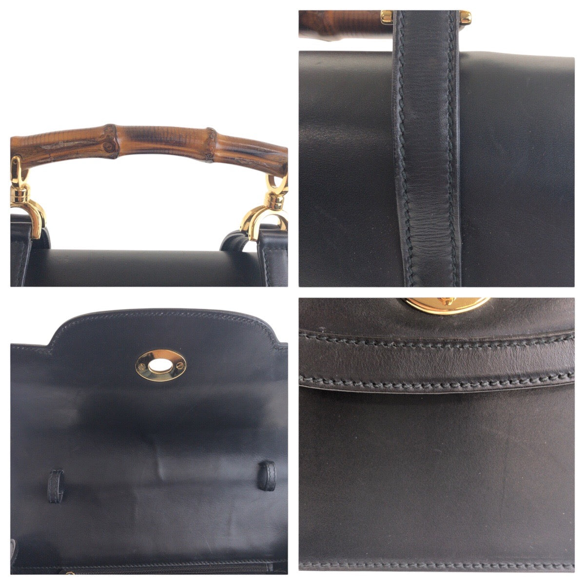 GUCCI Handbag 000 113 0231 leather Black GoldMetal Bamboo