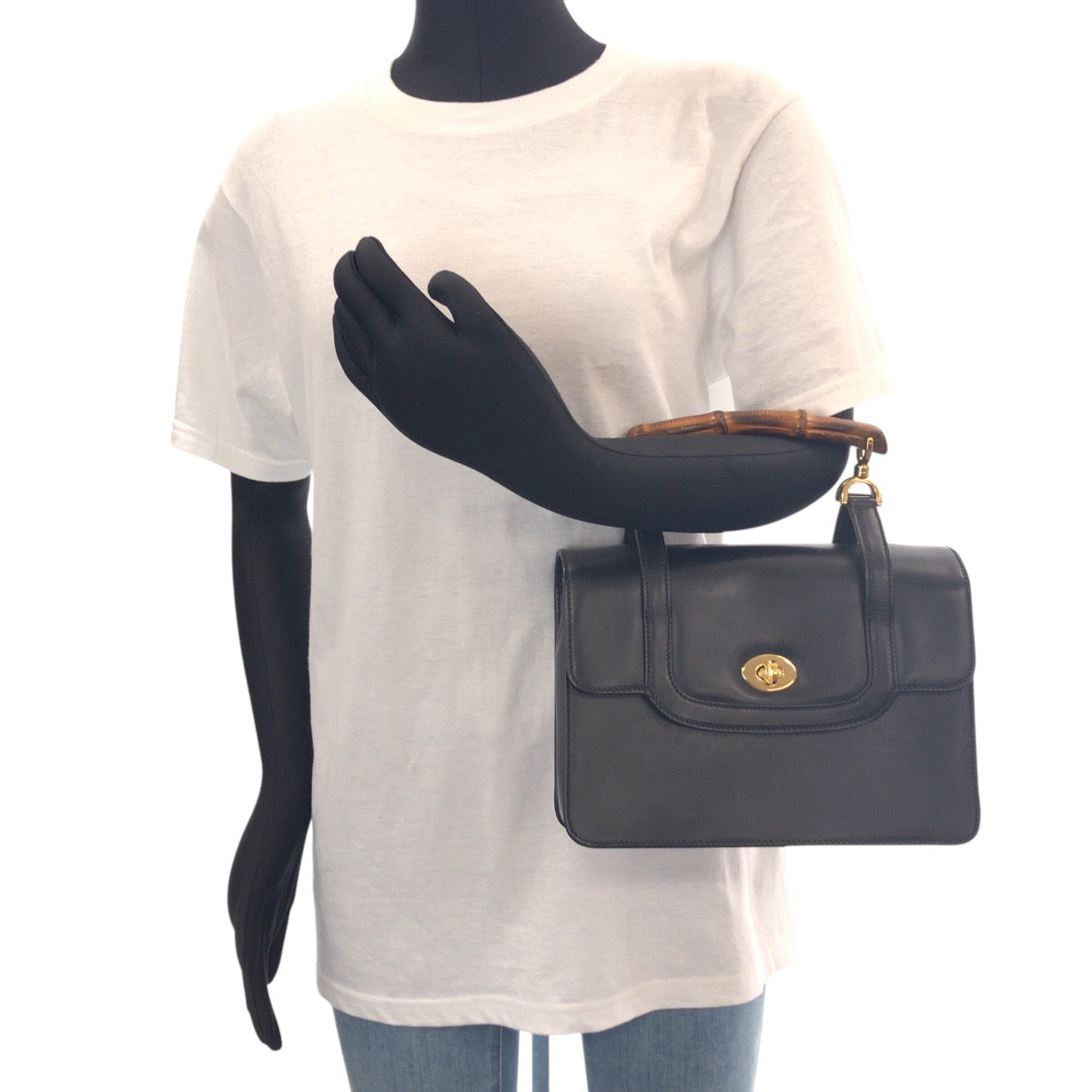 GUCCI Handbag 000 113 0231 leather Black GoldMetal Bamboo
