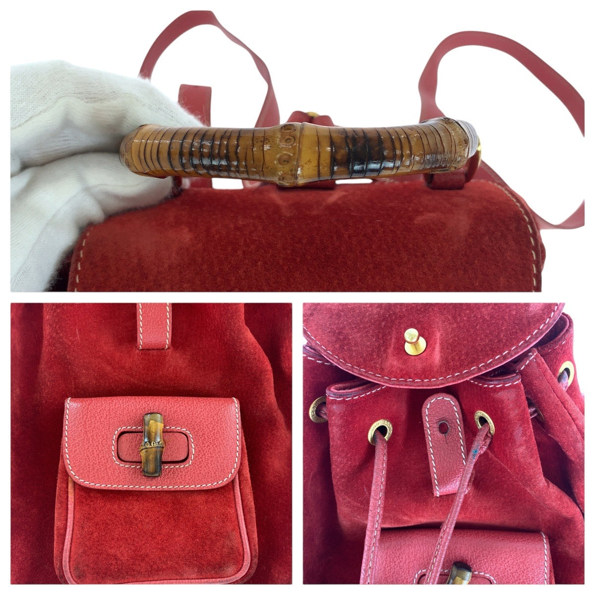 GUCCI Backpack 003 1956 0030 Suede Red Bamboo