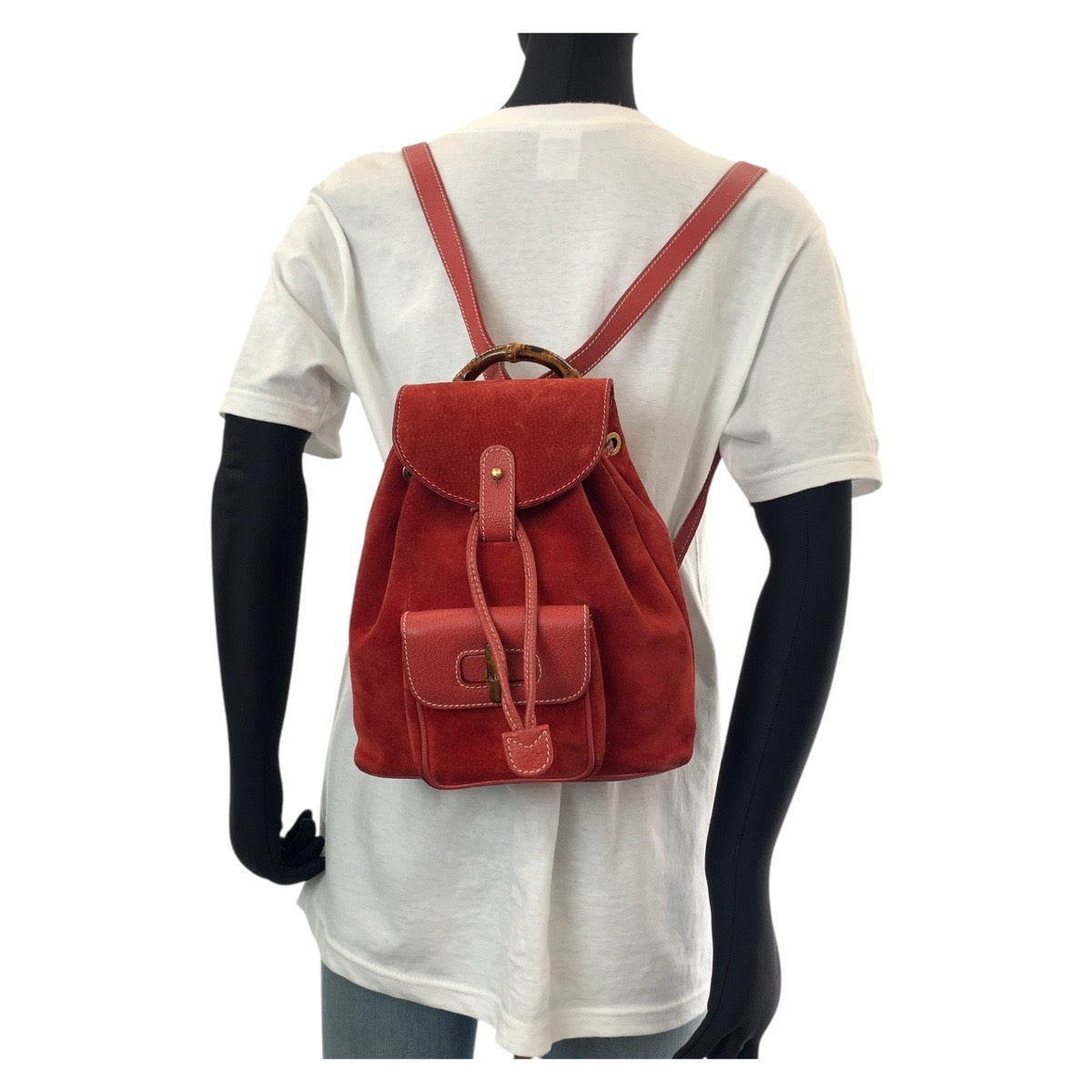 GUCCI Backpack 003 1956 0030 Suede Red Bamboo