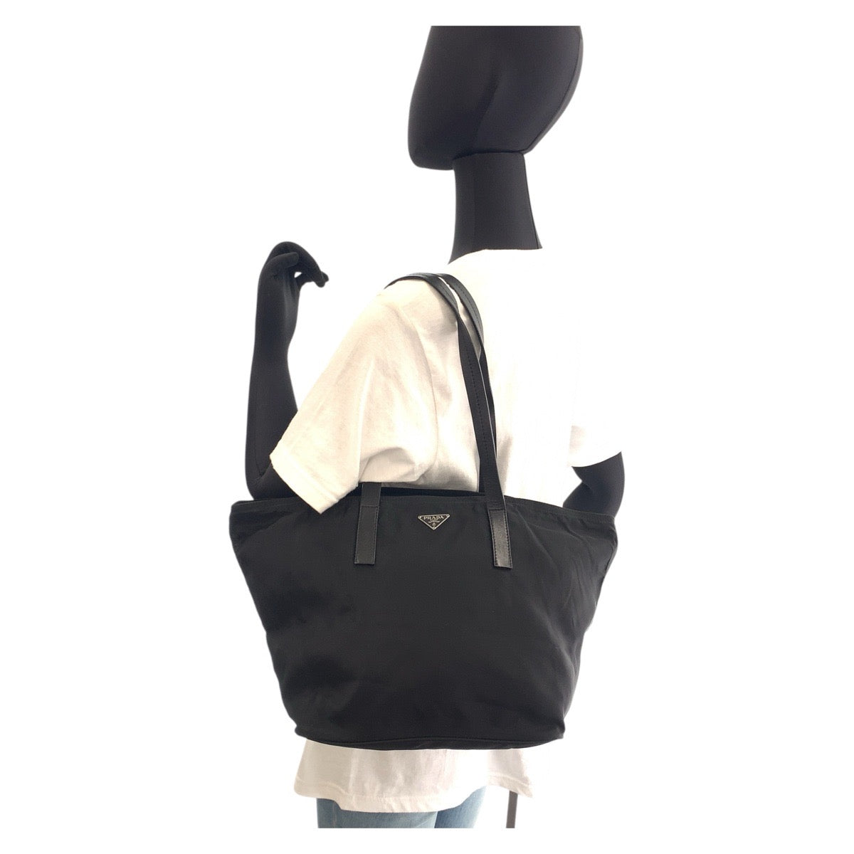 PRADA Tote Bag Nylon Black SilverMetal Test Triangle With logo