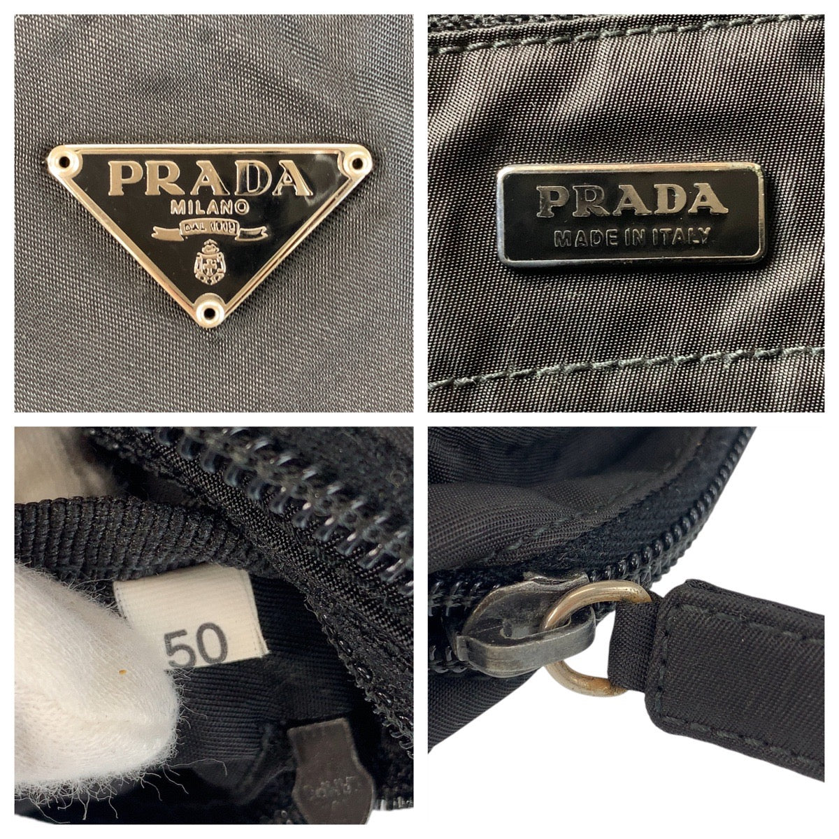 PRADA Tote Bag Nylon Black SilverMetal Test Triangle With logo