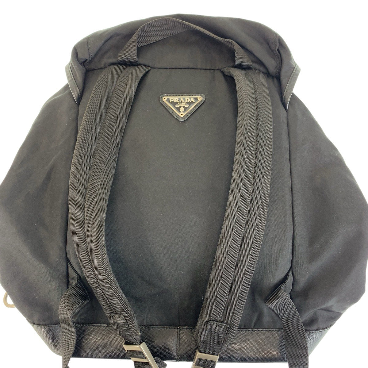 PRADA Backpack Nylon black Testo Saffiano Triangle With logo
