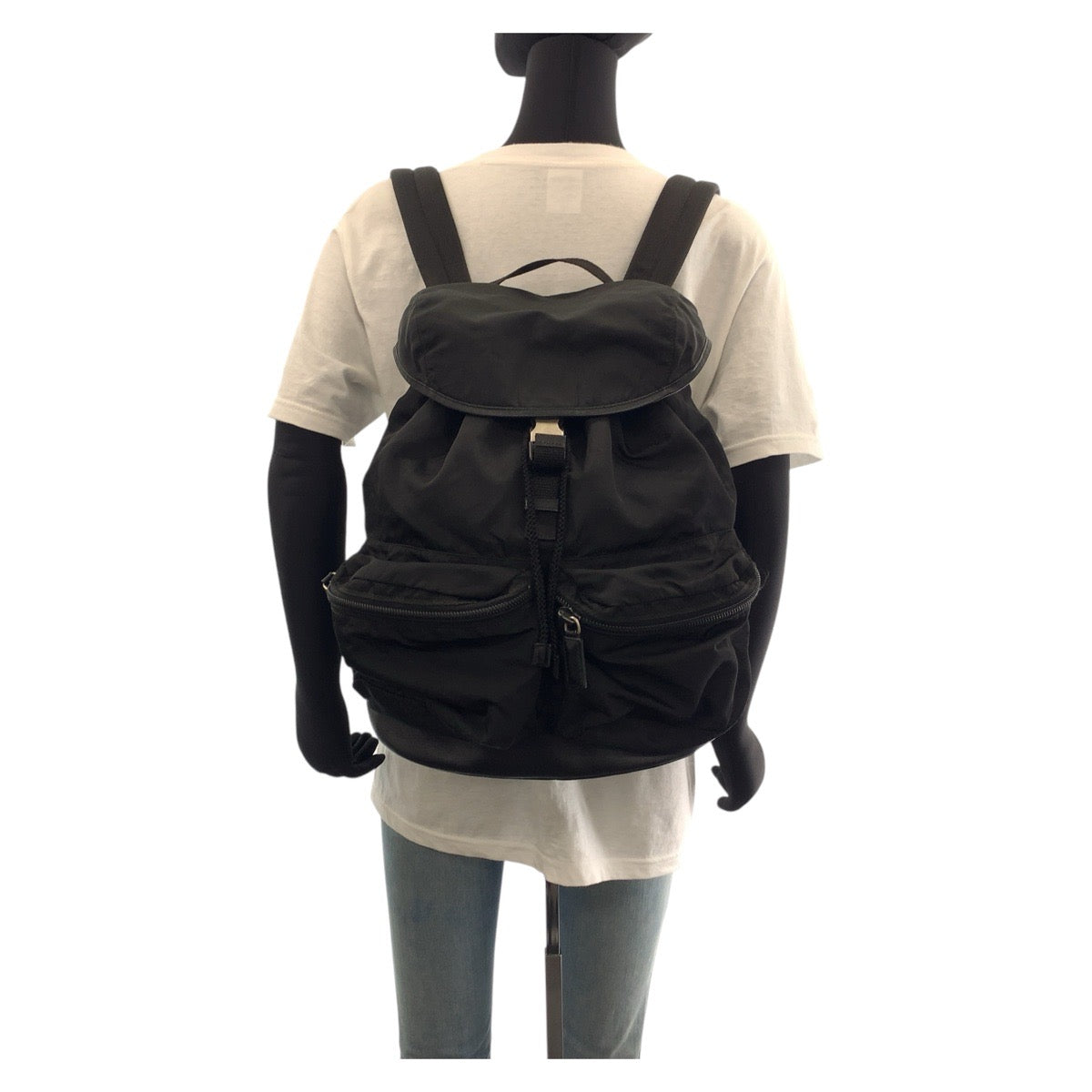 PRADA Backpack Nylon black Testo Saffiano Triangle With logo