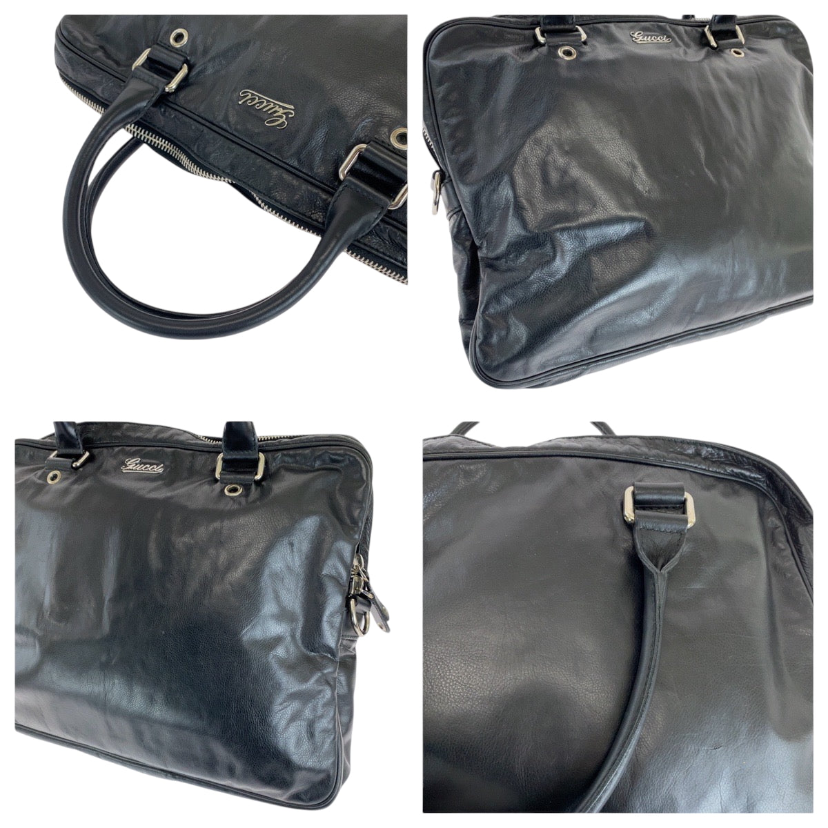 GUCCI Business bag 211113 leather Black SilverMetal