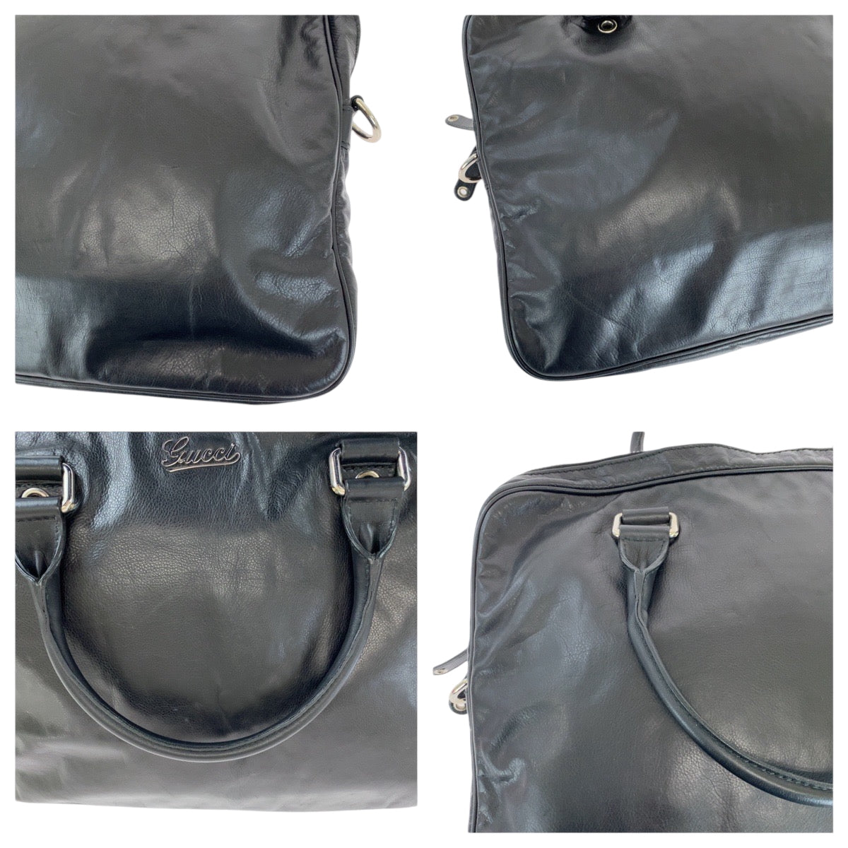 GUCCI Business bag 211113 leather Black SilverMetal
