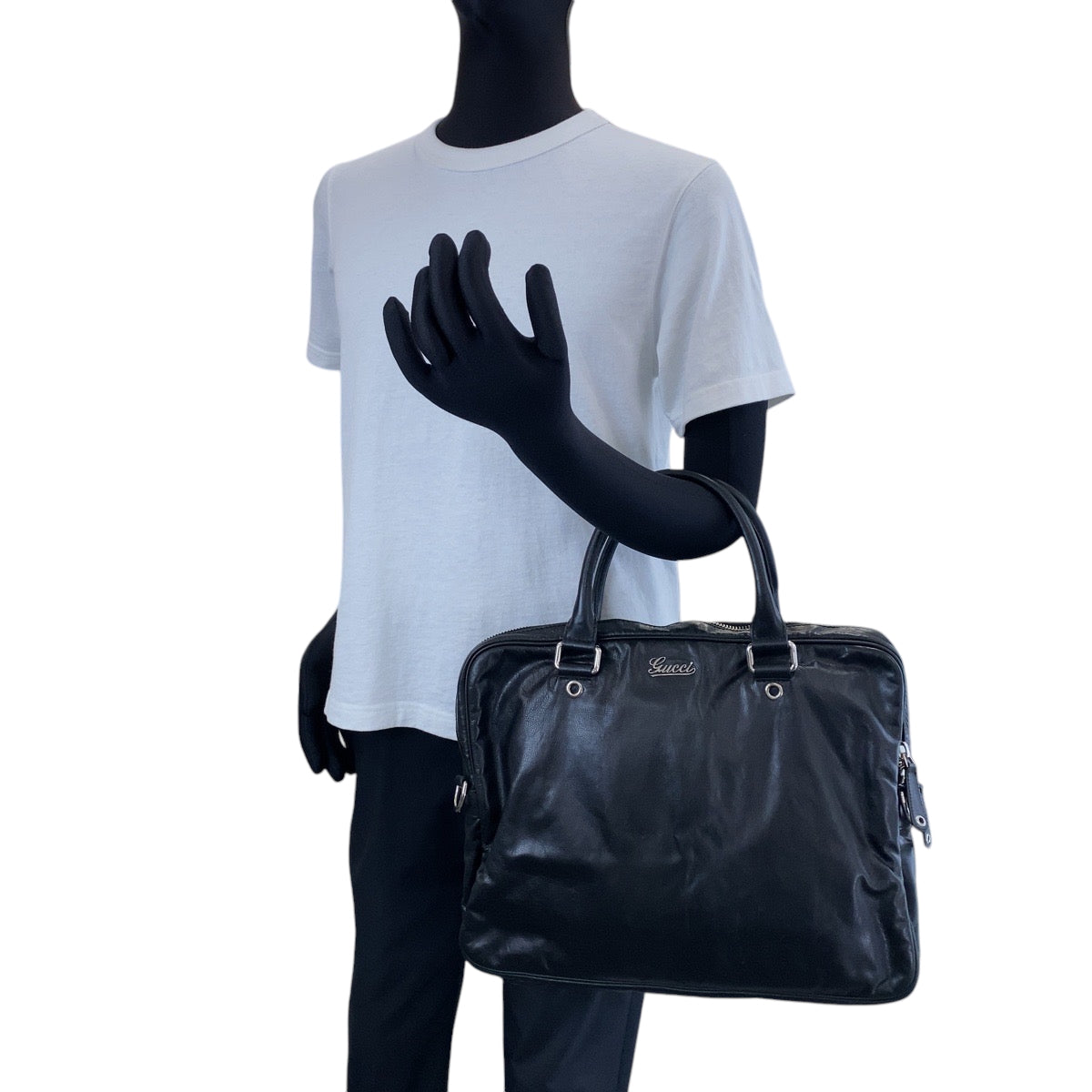 GUCCI Business bag 211113 leather Black SilverMetal