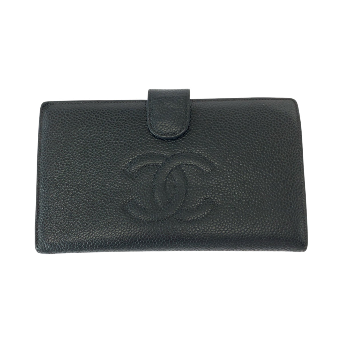 CHANEL Long Wallet Purse Caviar skin Black GoldMetal COCO Mark