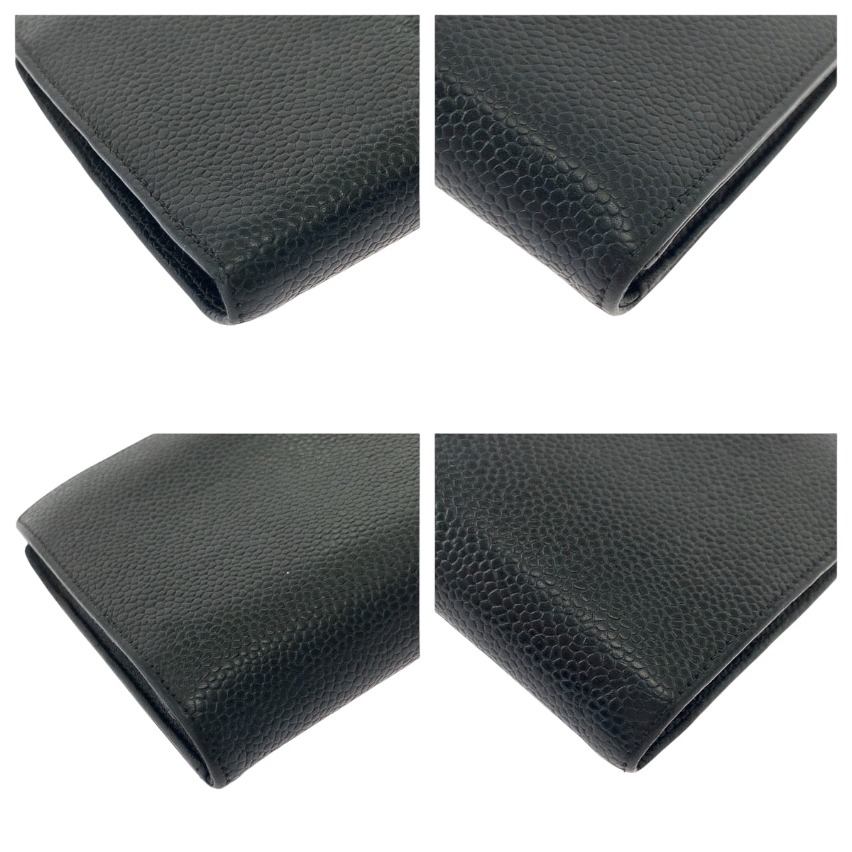 CHANEL Long Wallet Purse Caviar skin Black GoldMetal COCO Mark