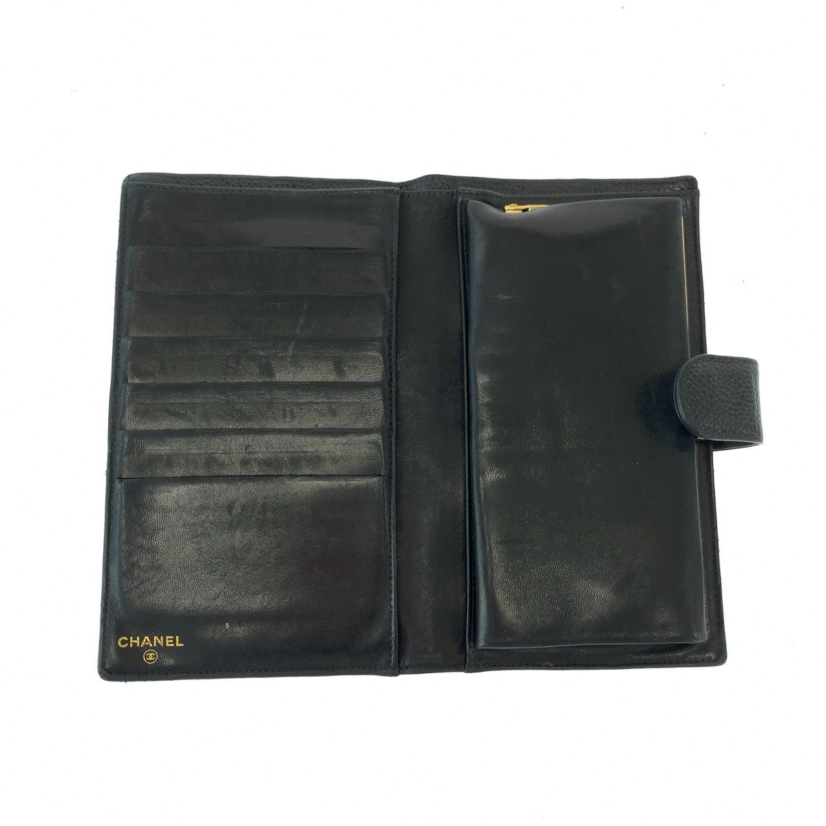 CHANEL Long Wallet Purse Caviar skin Black GoldMetal COCO Mark