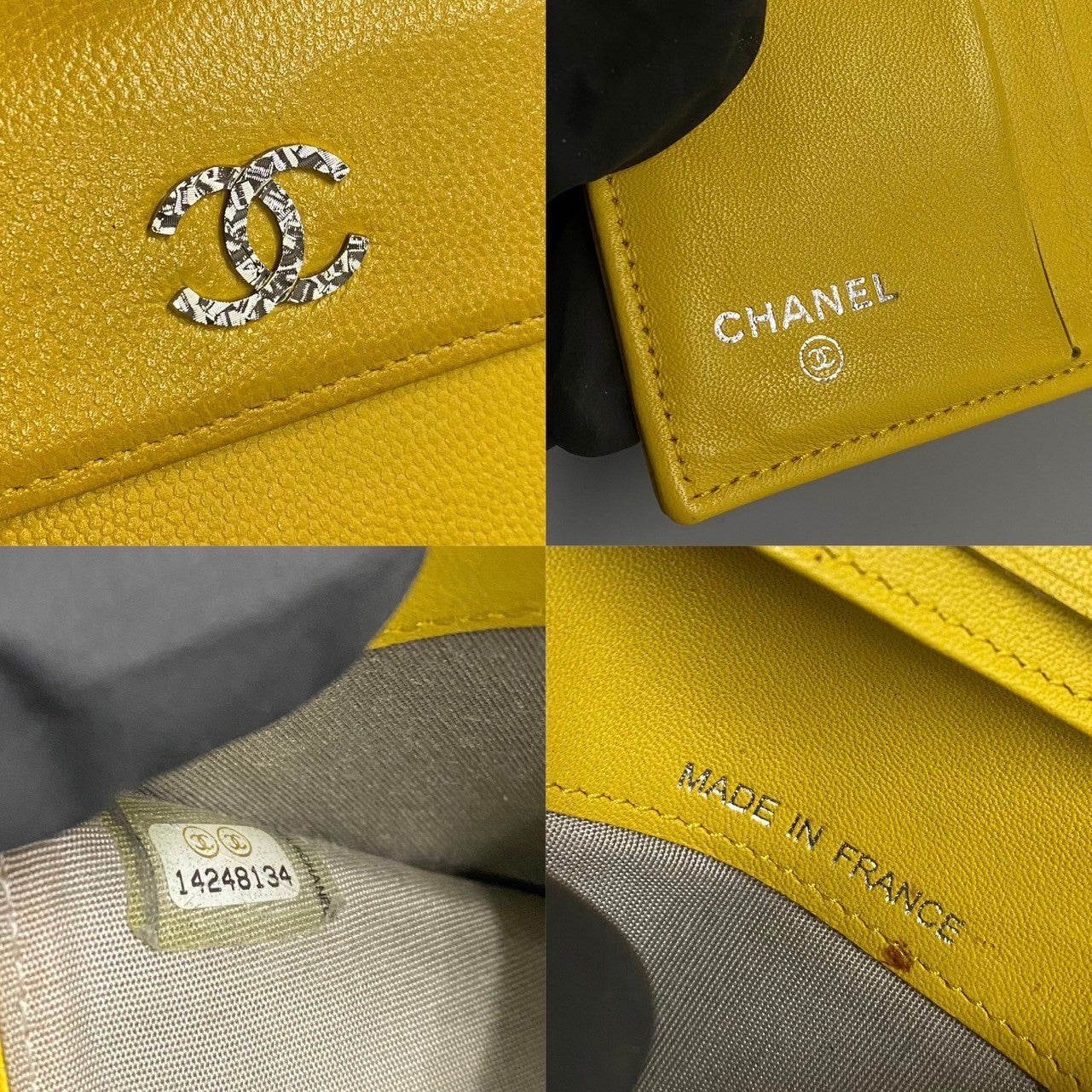 CHANEL Bifold Wallet leather yellow Caviar skin