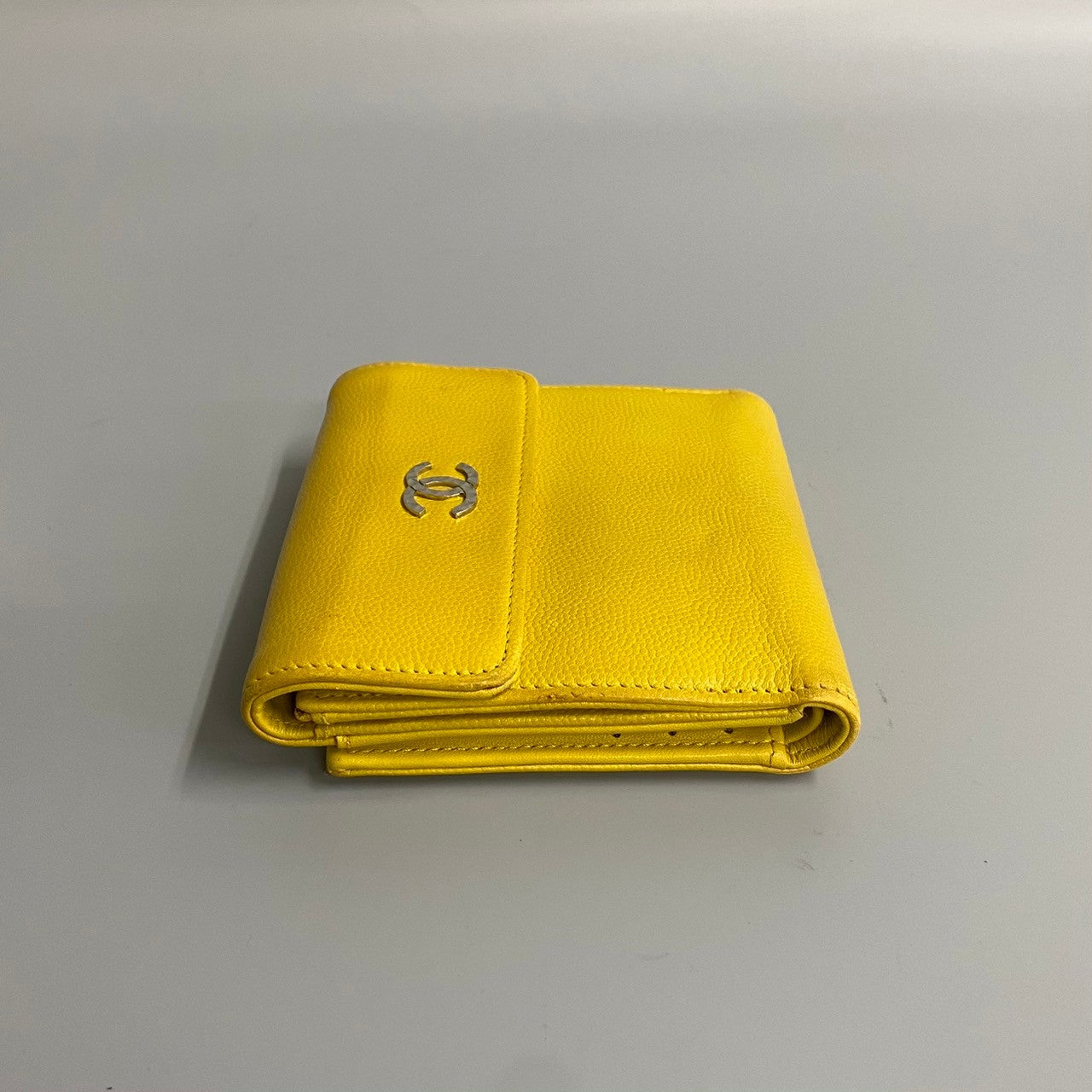 CHANEL Bifold Wallet leather yellow Caviar skin