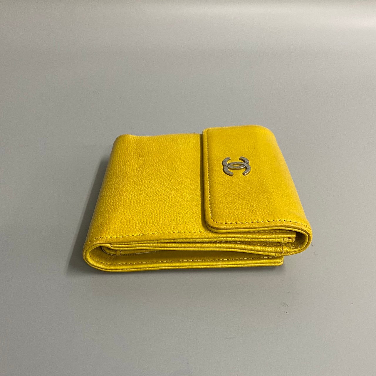 CHANEL Bifold Wallet leather yellow Caviar skin