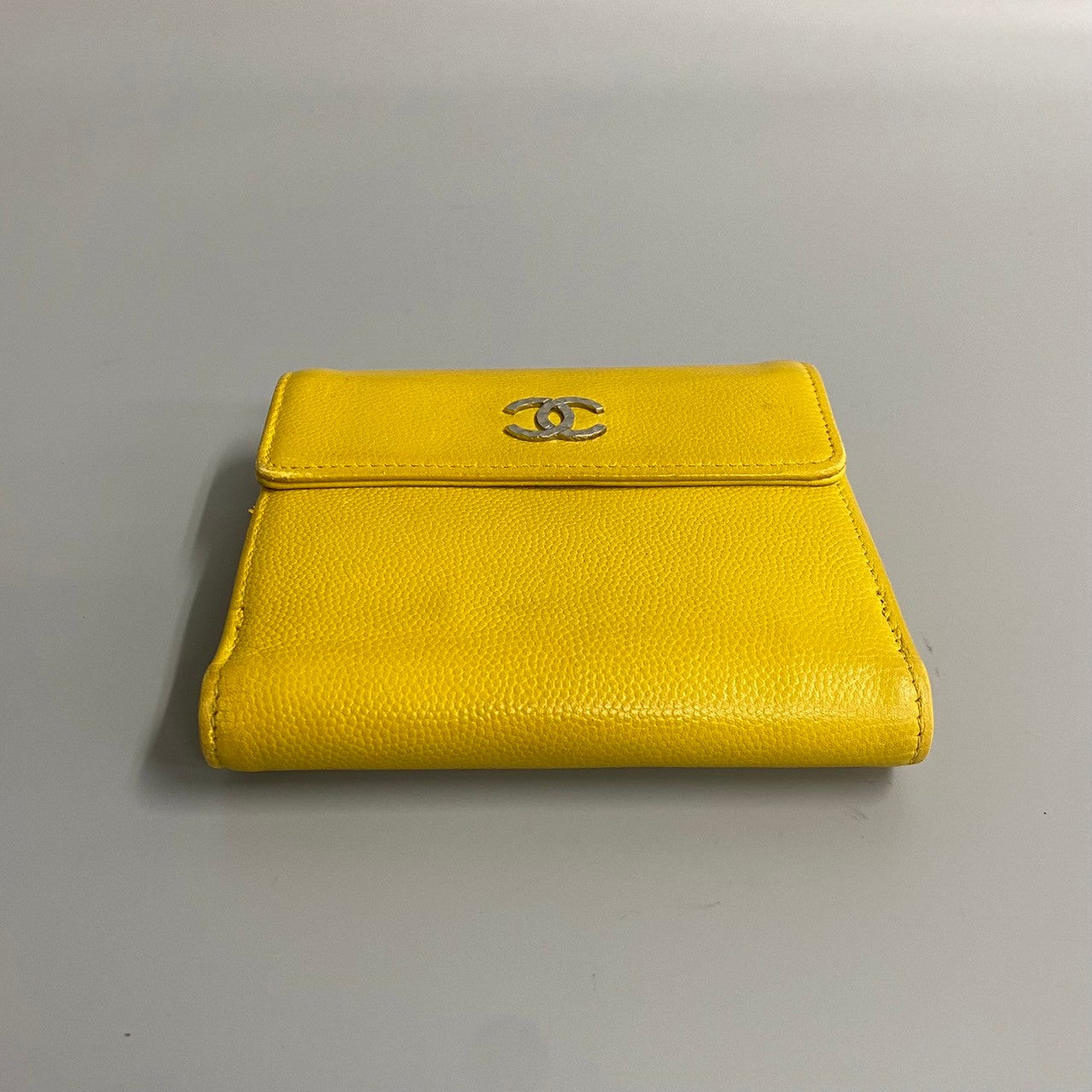 CHANEL Bifold Wallet leather yellow Caviar skin