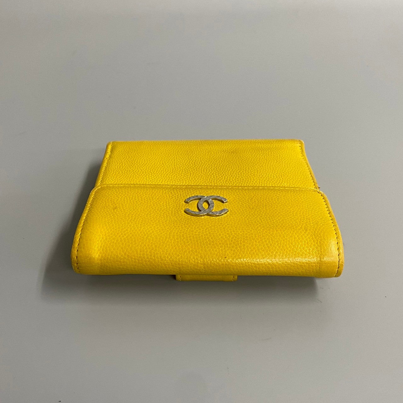 CHANEL Bifold Wallet leather yellow Caviar skin