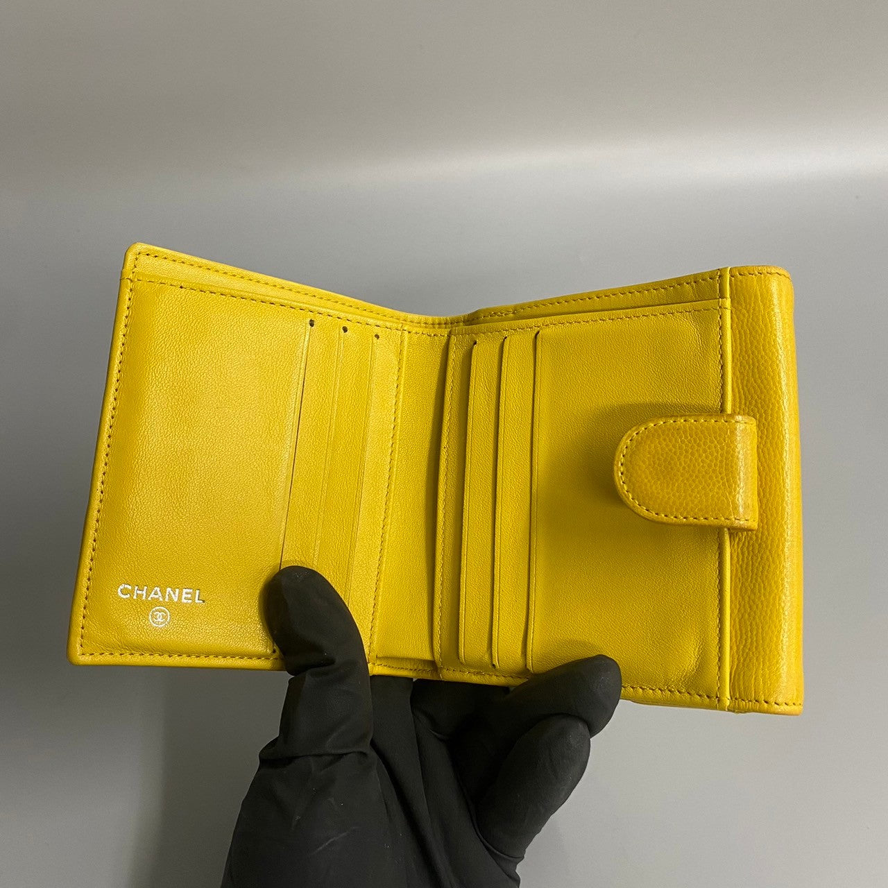 CHANEL Bifold Wallet leather yellow Caviar skin