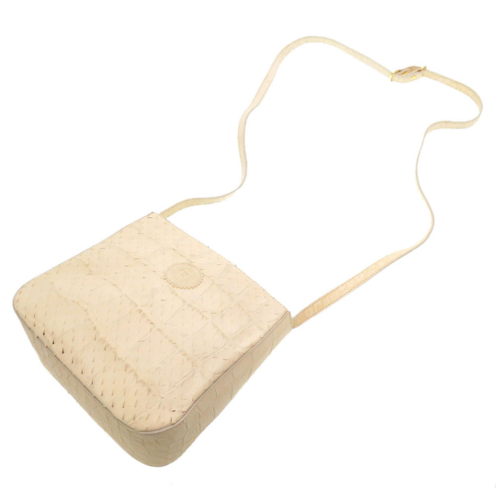 FENDI Shoulder Bag Embossed leather Ivory Women Used Authentic