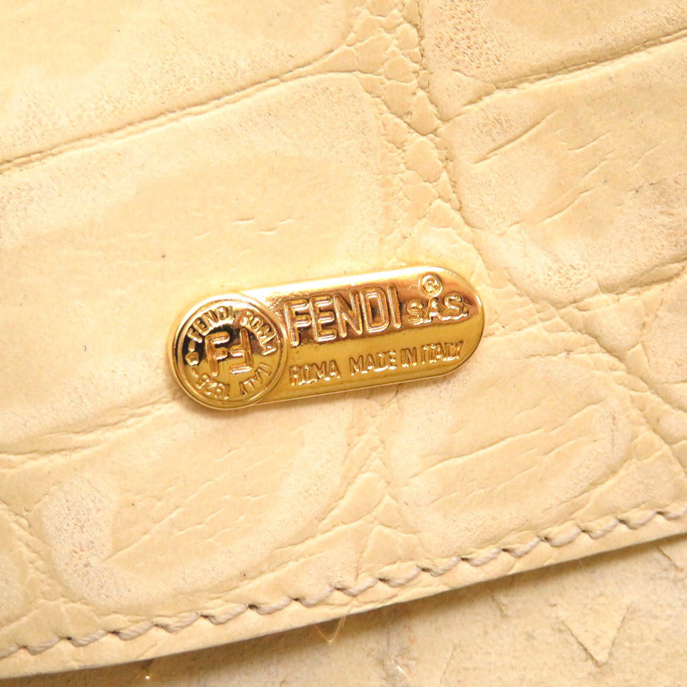 FENDI Shoulder Bag Embossed leather Ivory Women Used Authentic