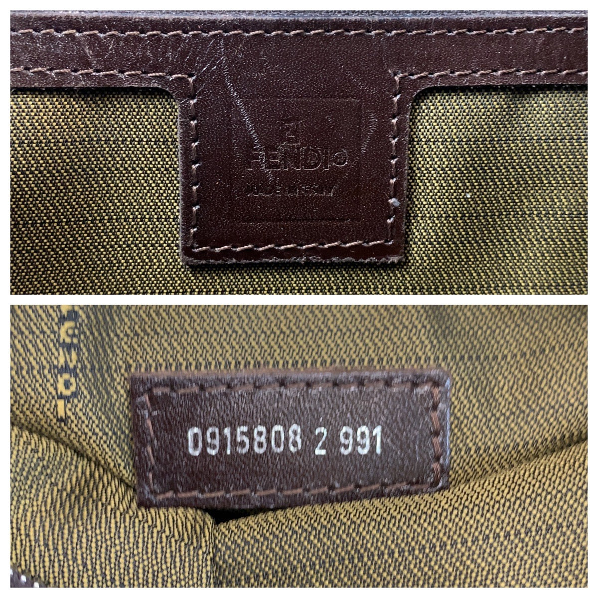 FENDI Tote Bag canvas Brown Silver Metal Zucca