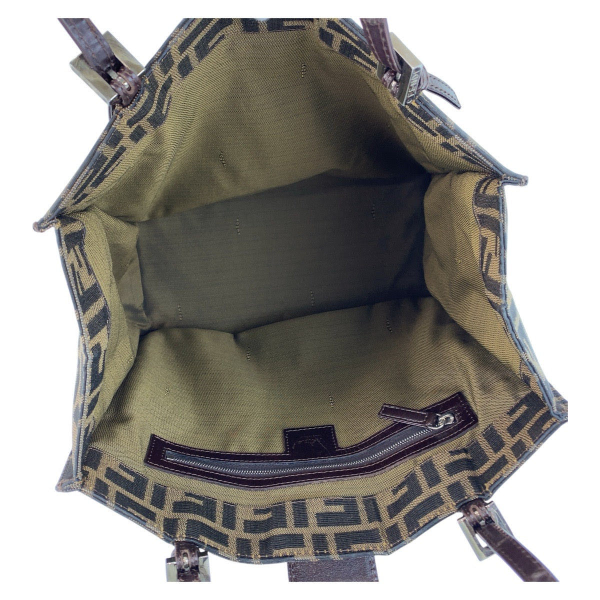 FENDI Tote Bag canvas Brown Silver Metal Zucca