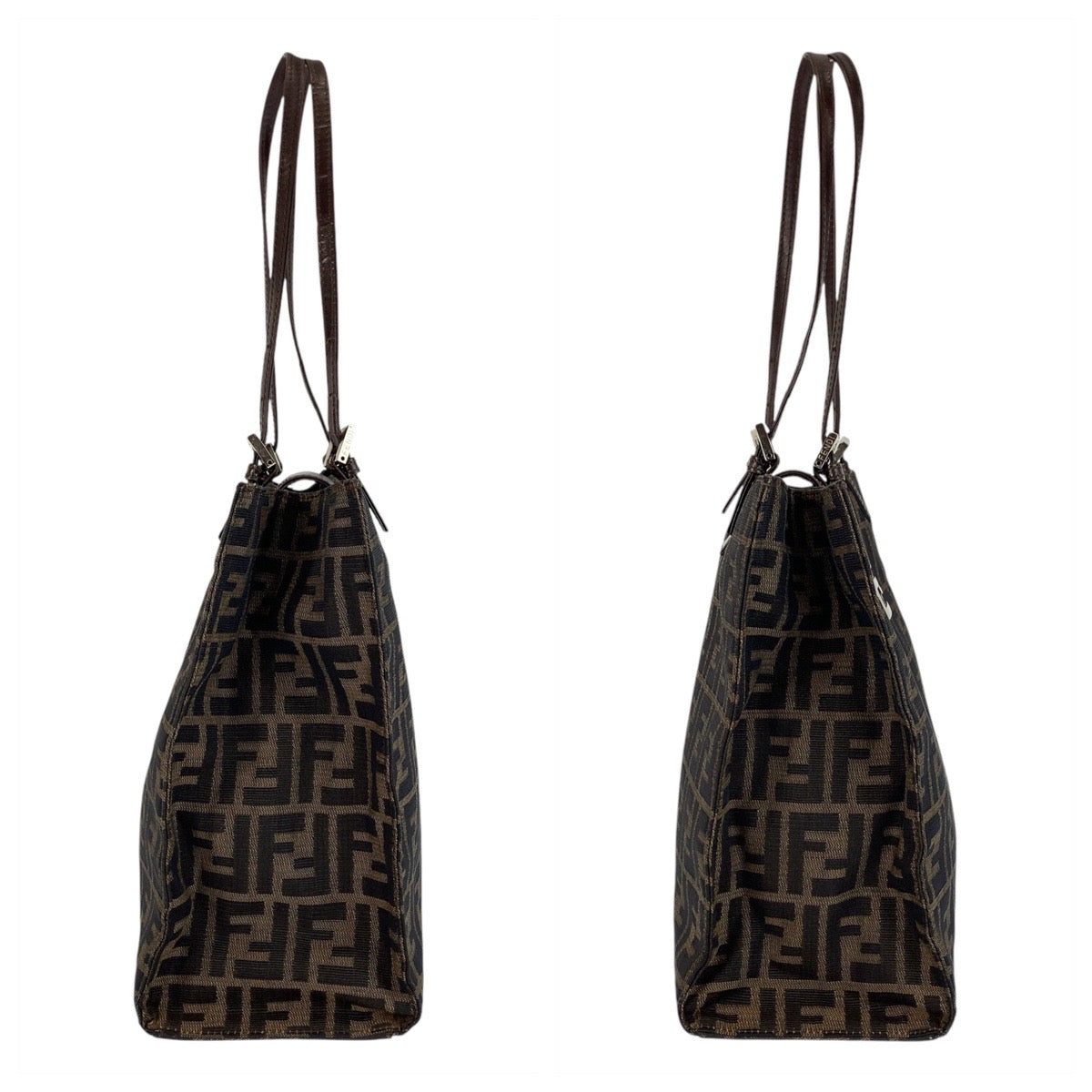 FENDI Tote Bag canvas Brown Silver Metal Zucca