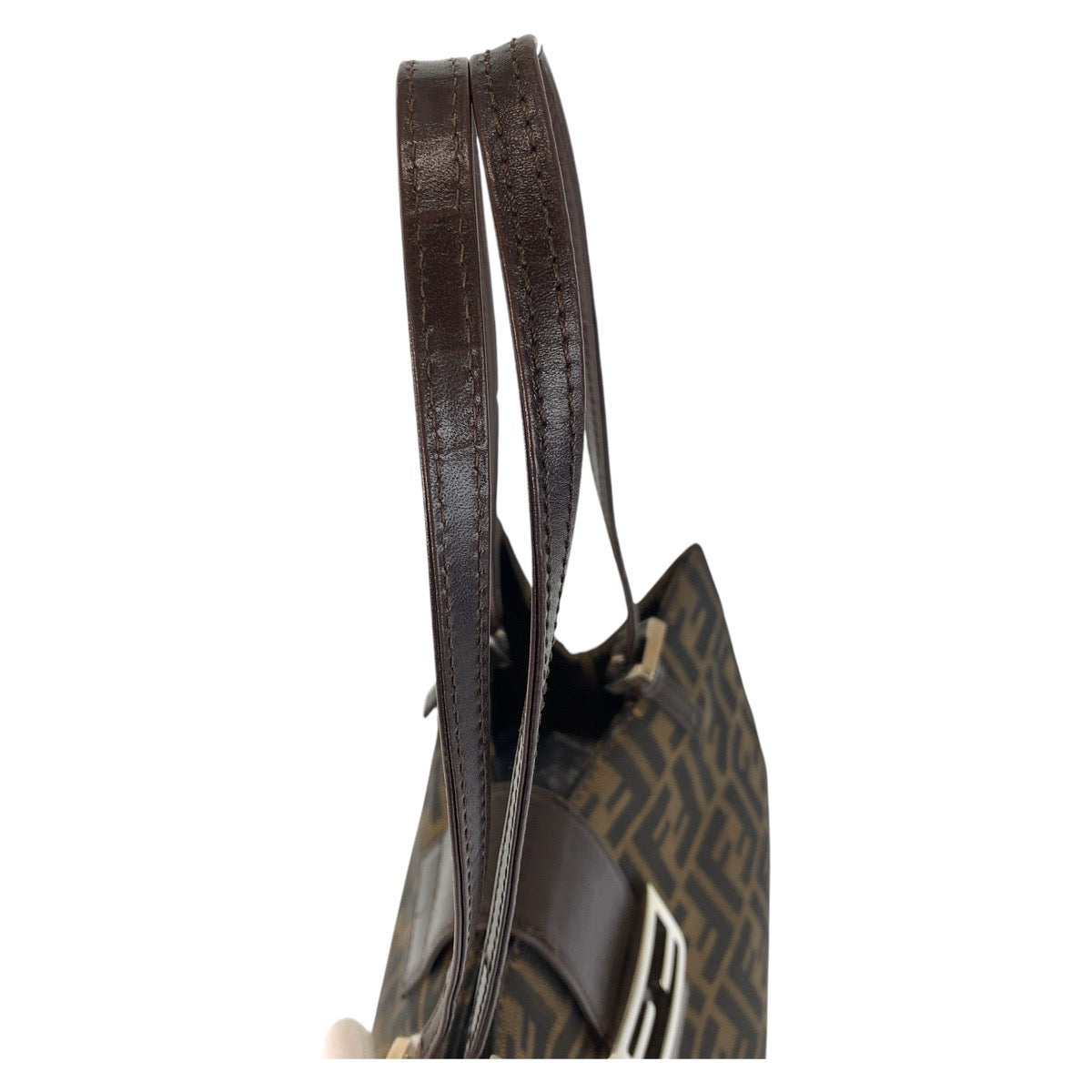 FENDI Tote Bag canvas Brown Silver Metal Zucca